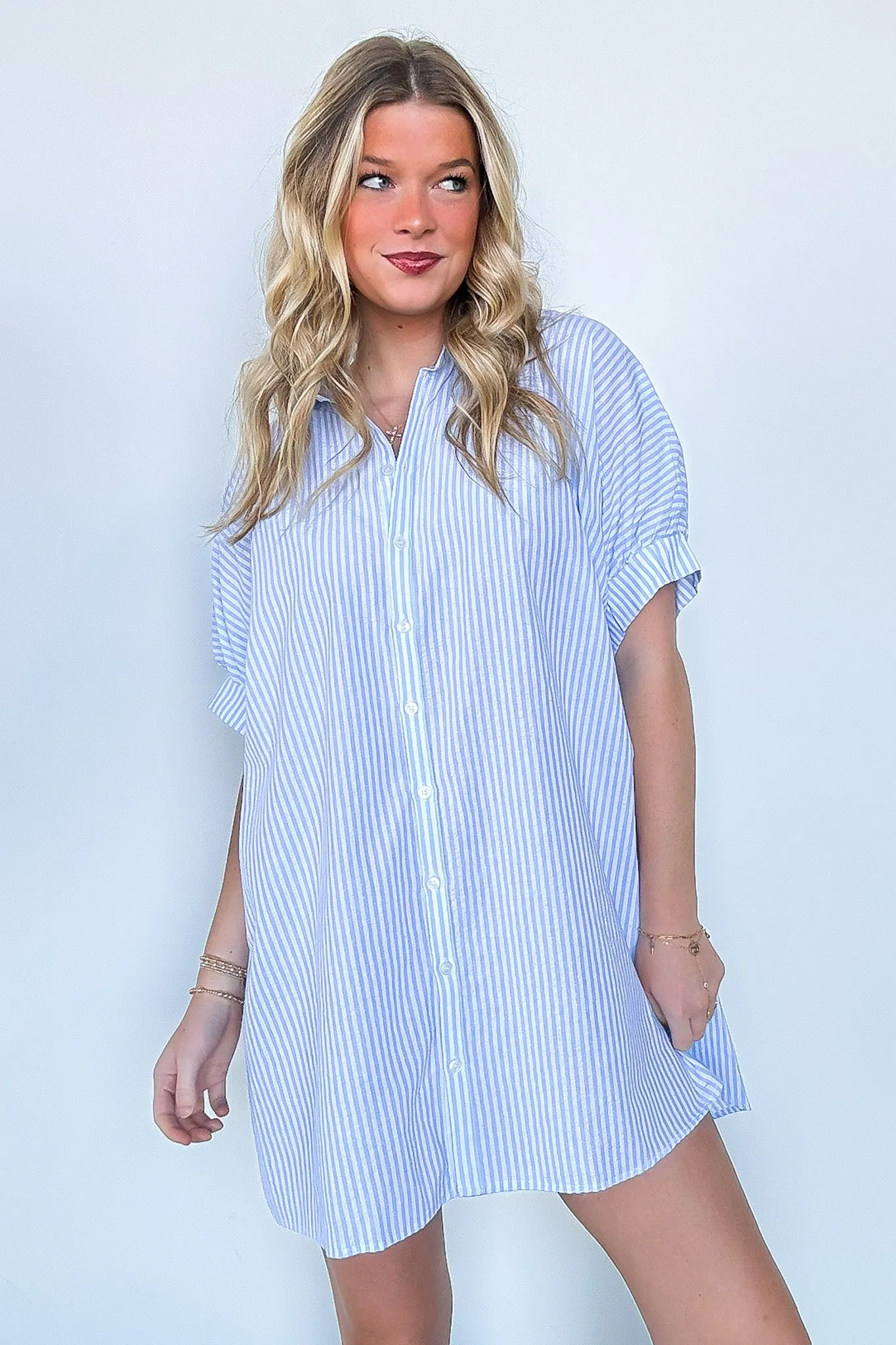 Renna Striped Button Up Shirt Dress
