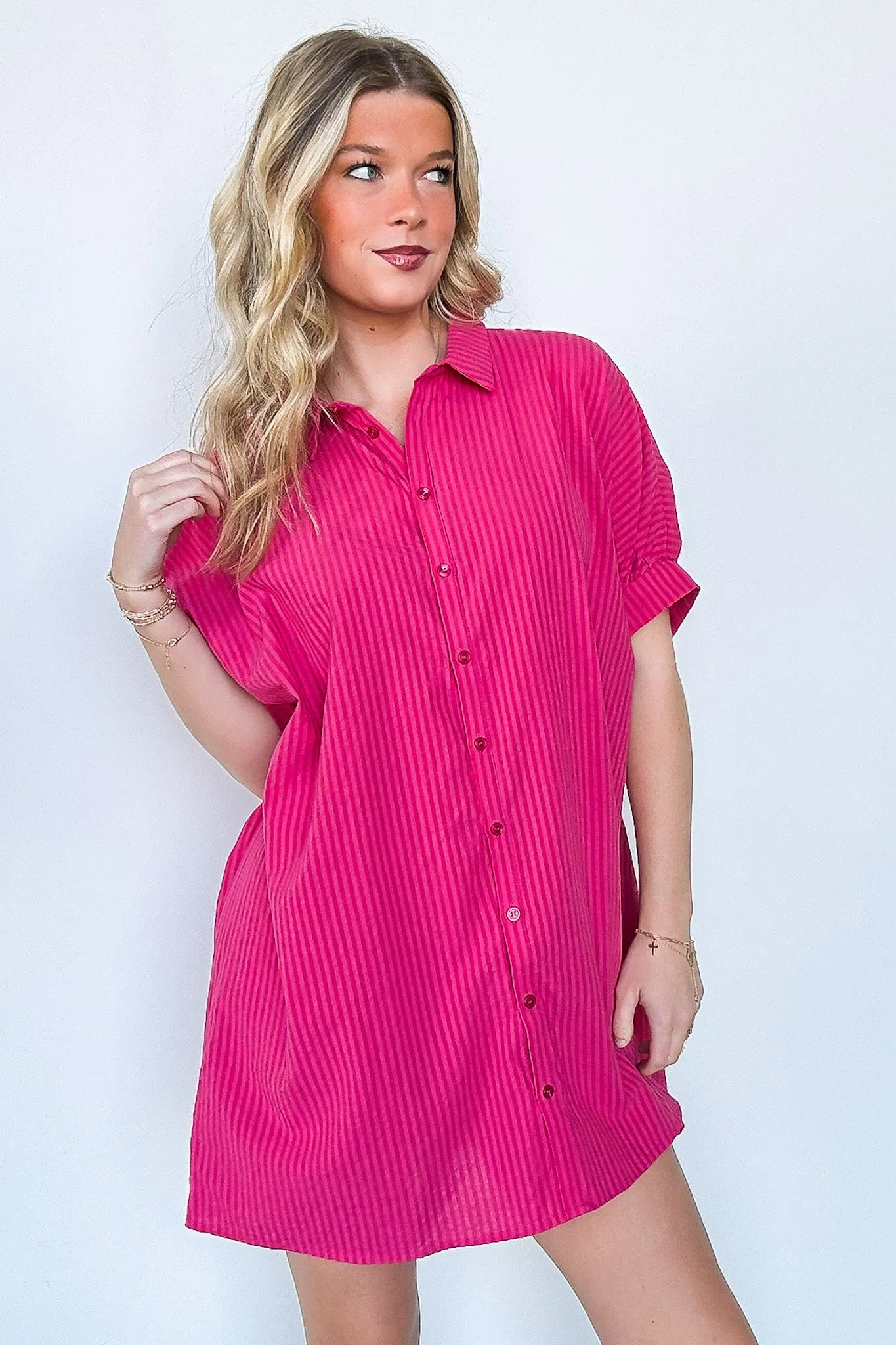 Renna Striped Button Up Shirt Dress