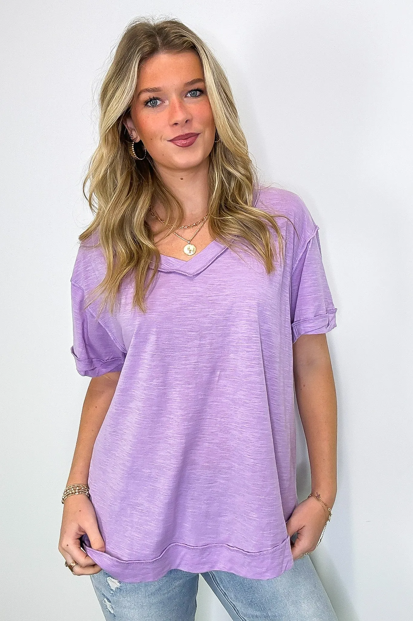 Retro Pop Relaxed V-Neck Short Sleeve Top