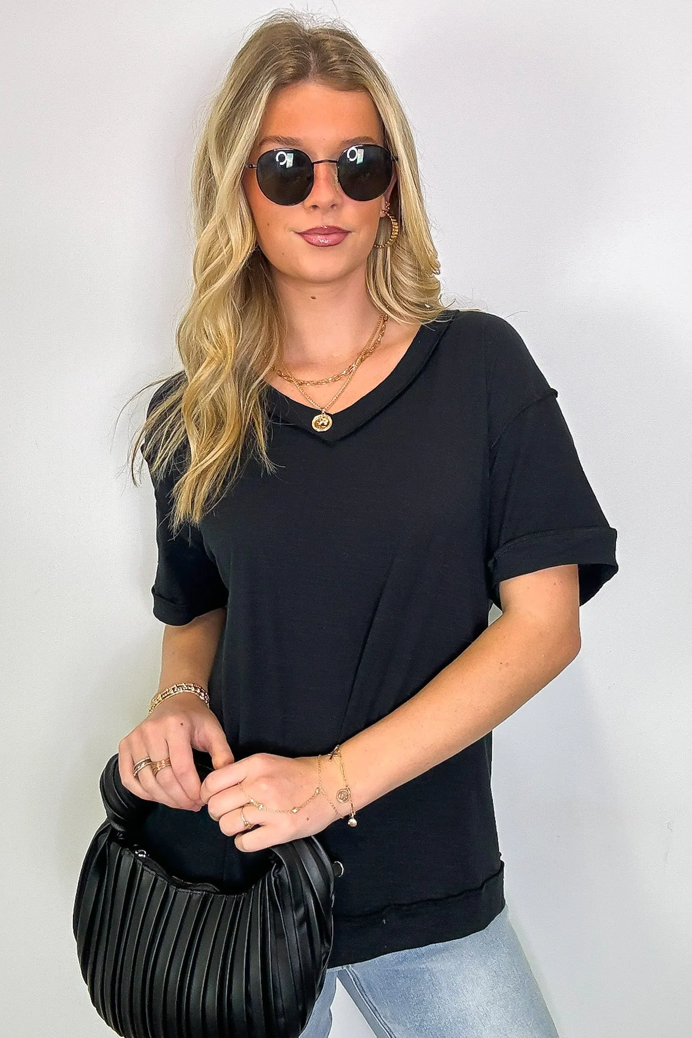 Retro Pop Relaxed V-Neck Short Sleeve Top