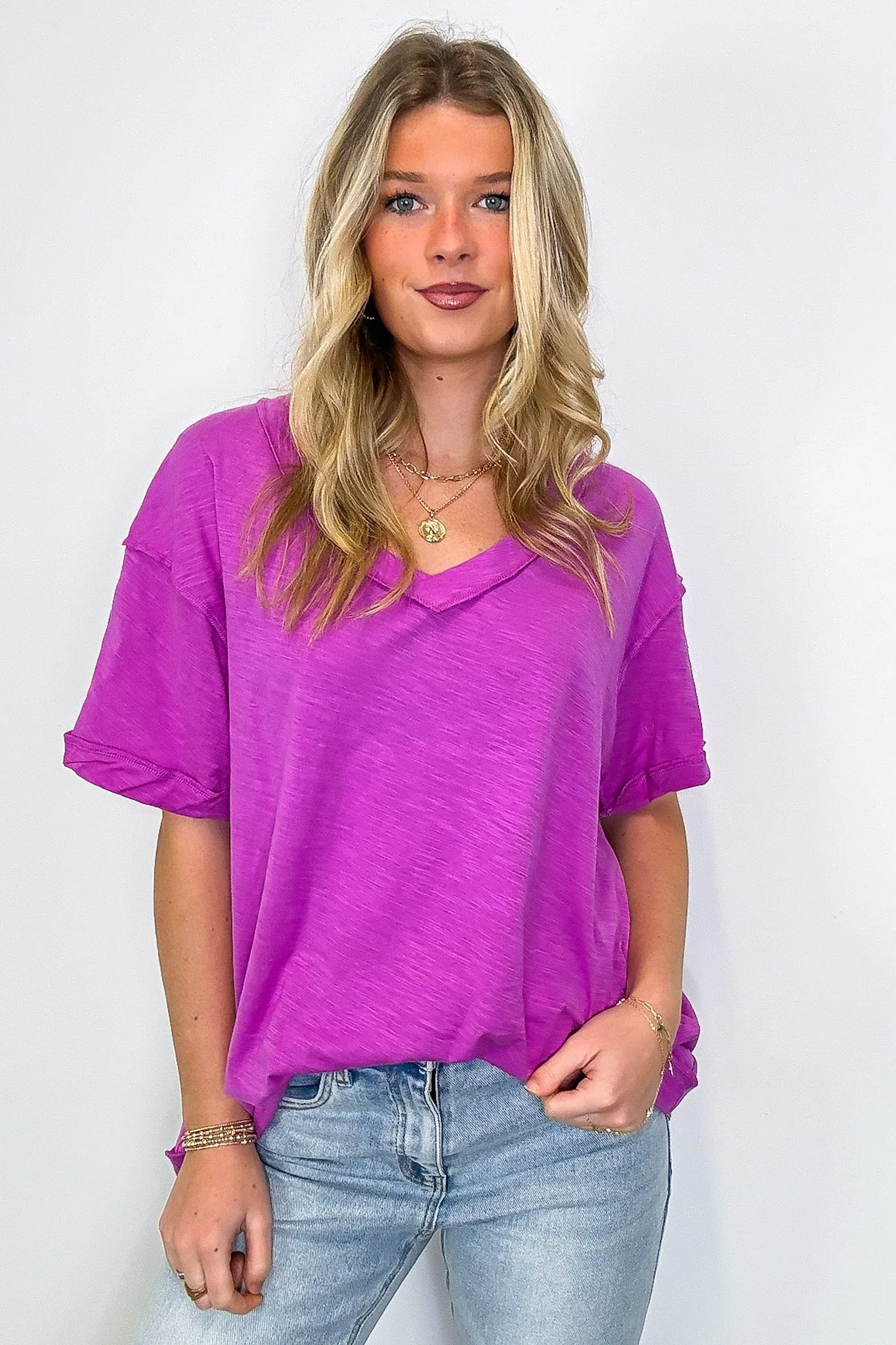Retro Pop Relaxed V-Neck Short Sleeve Top