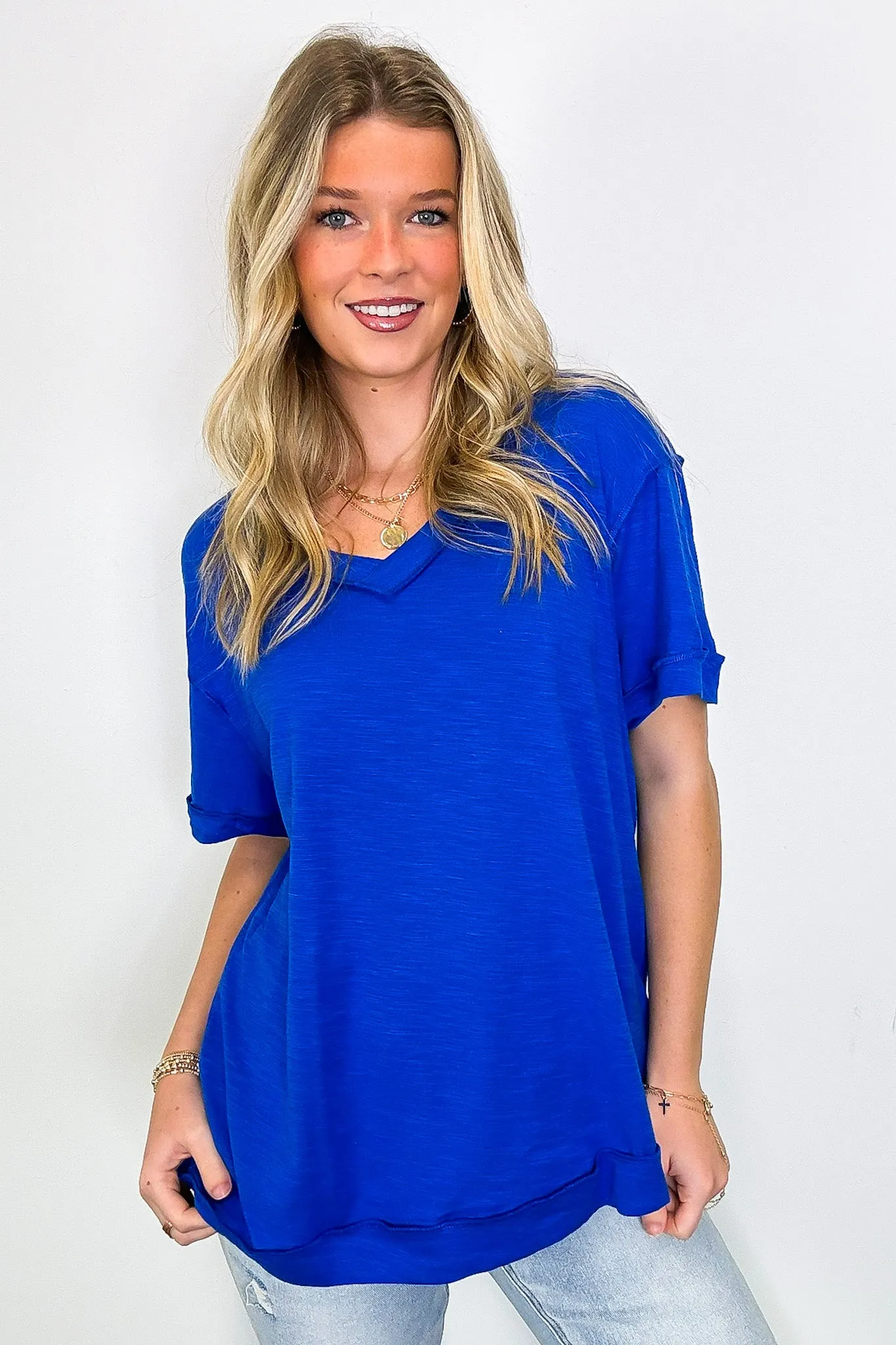 Retro Pop Relaxed V-Neck Short Sleeve Top