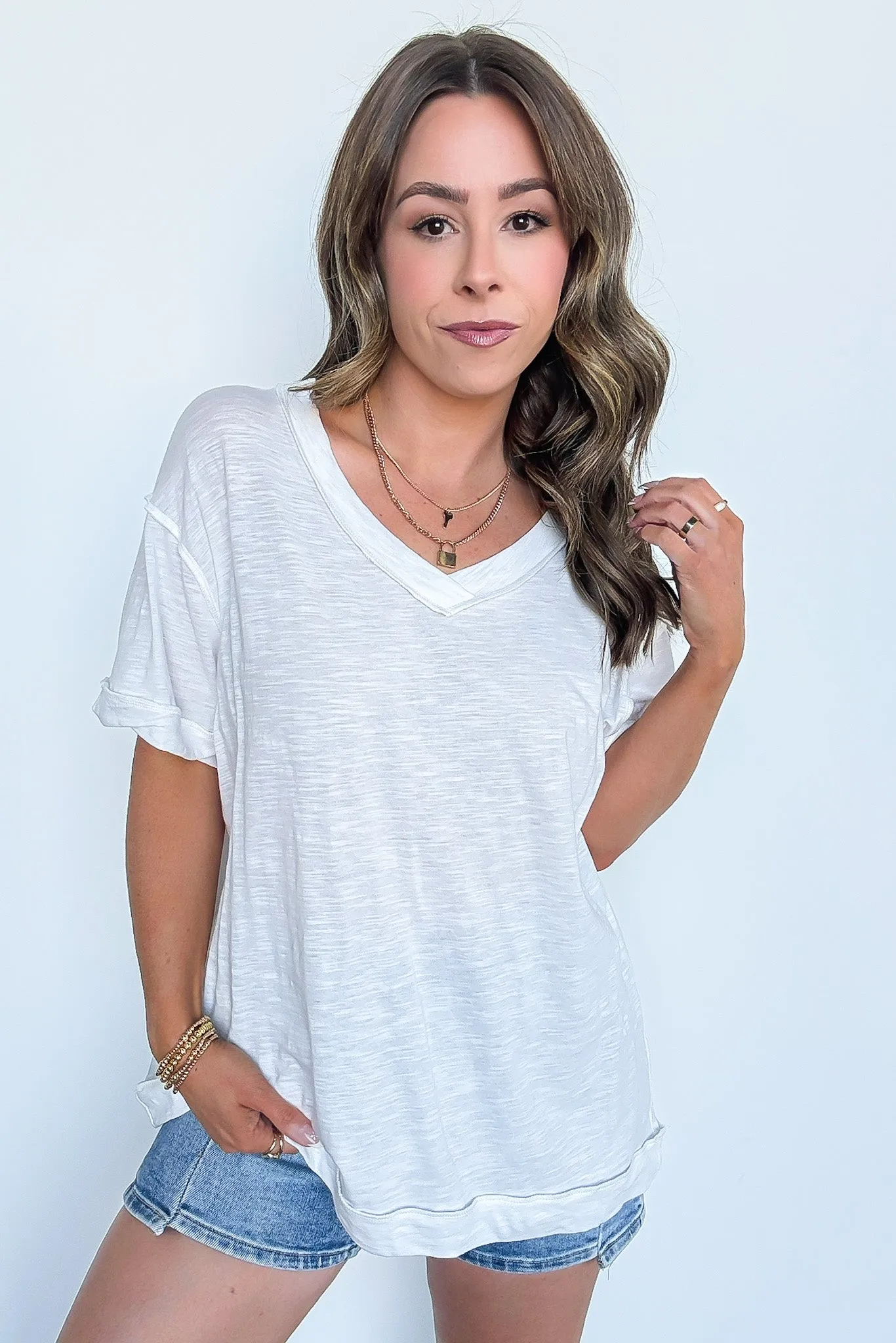Retro Pop Relaxed V-Neck Short Sleeve Top