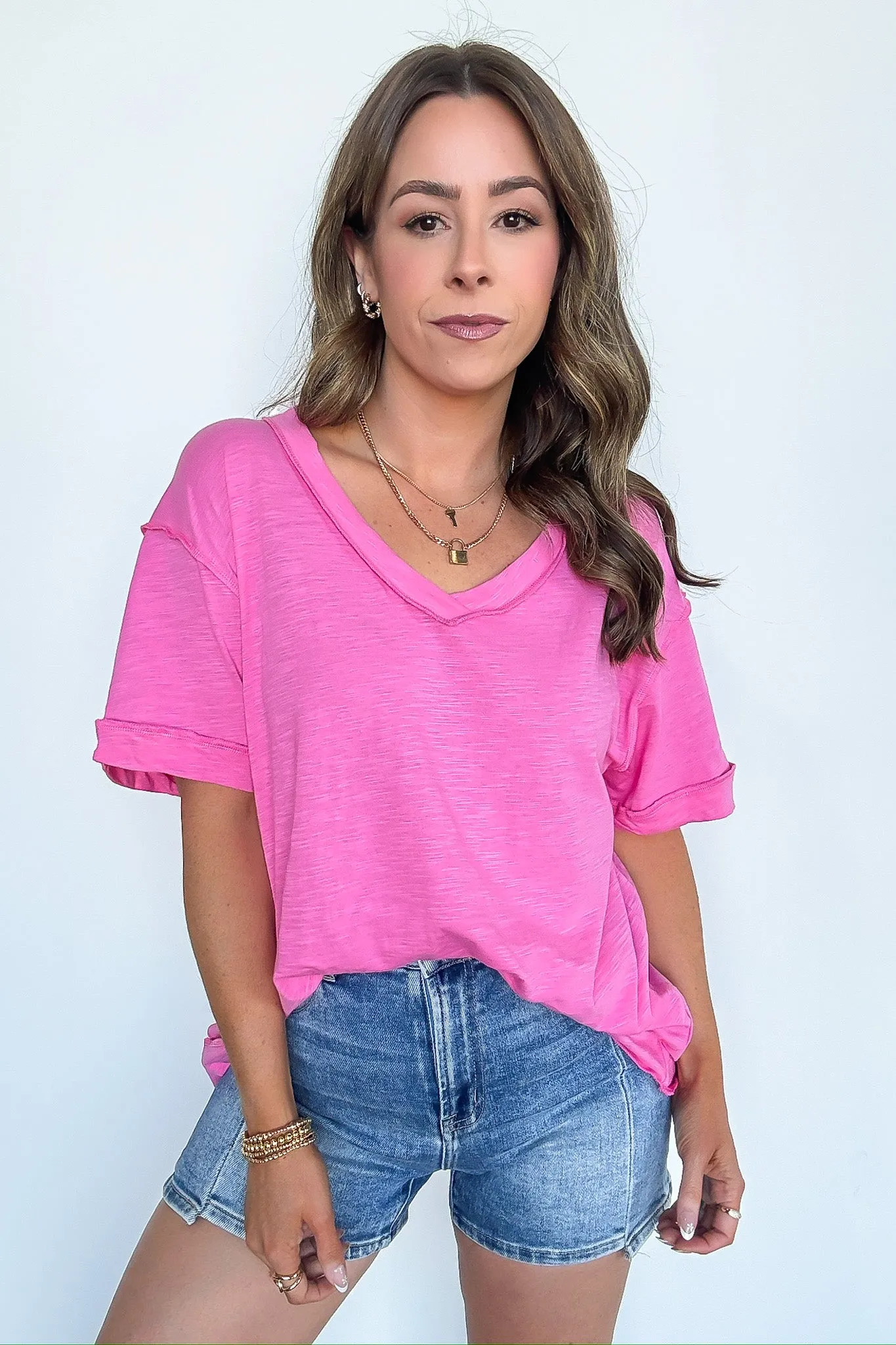 Retro Pop Relaxed V-Neck Short Sleeve Top