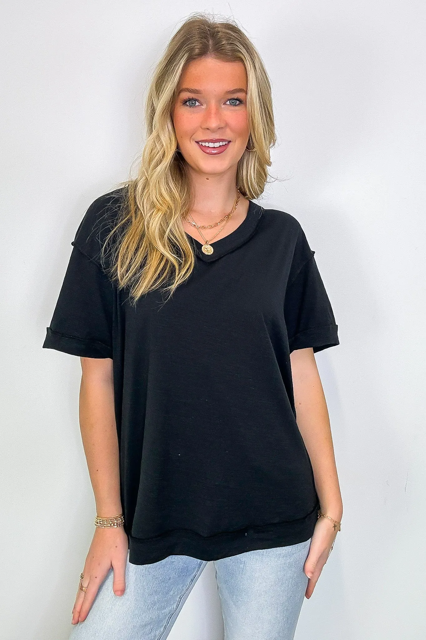 Retro Pop Relaxed V-Neck Short Sleeve Top