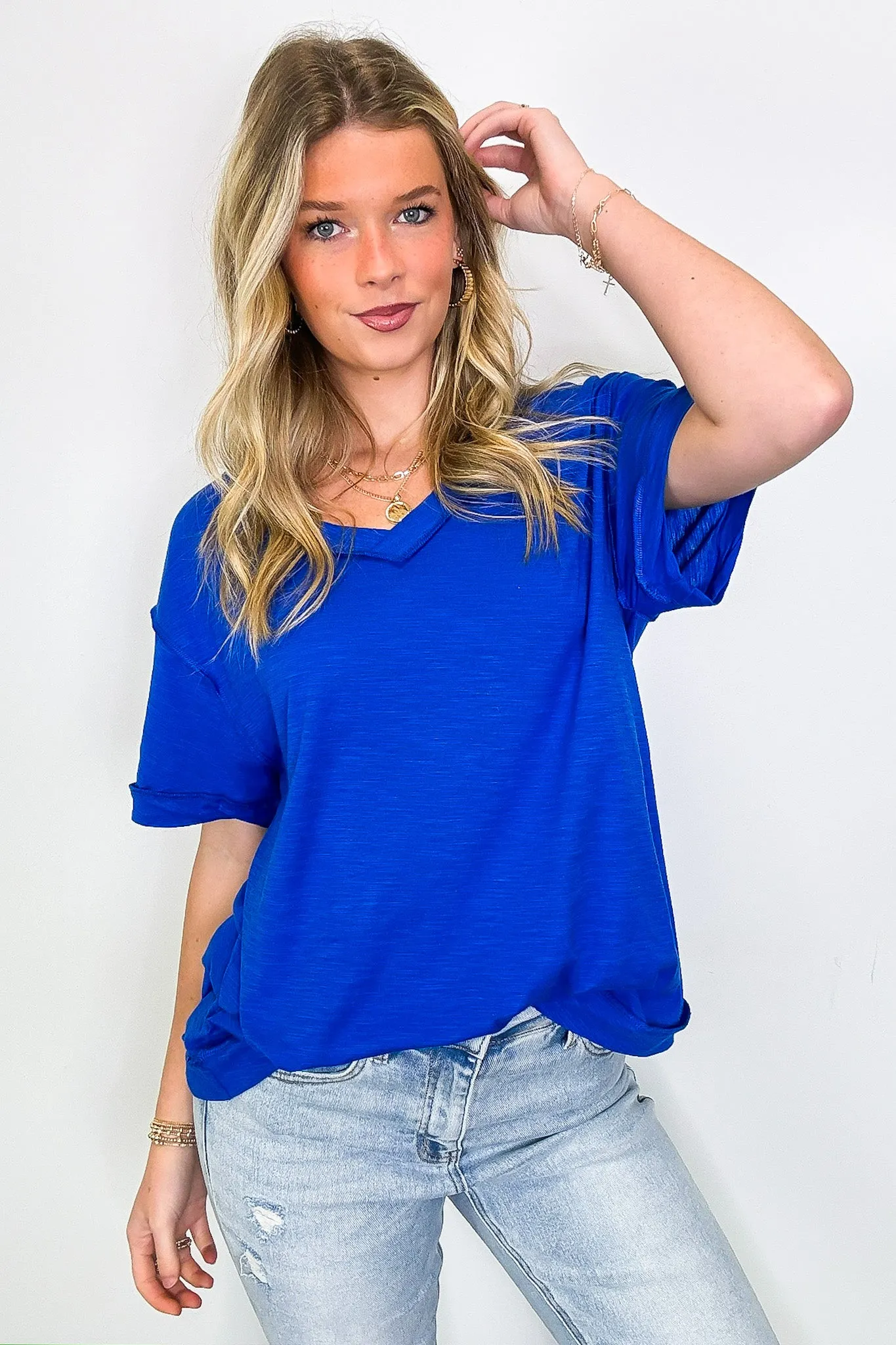 Retro Pop Relaxed V-Neck Short Sleeve Top