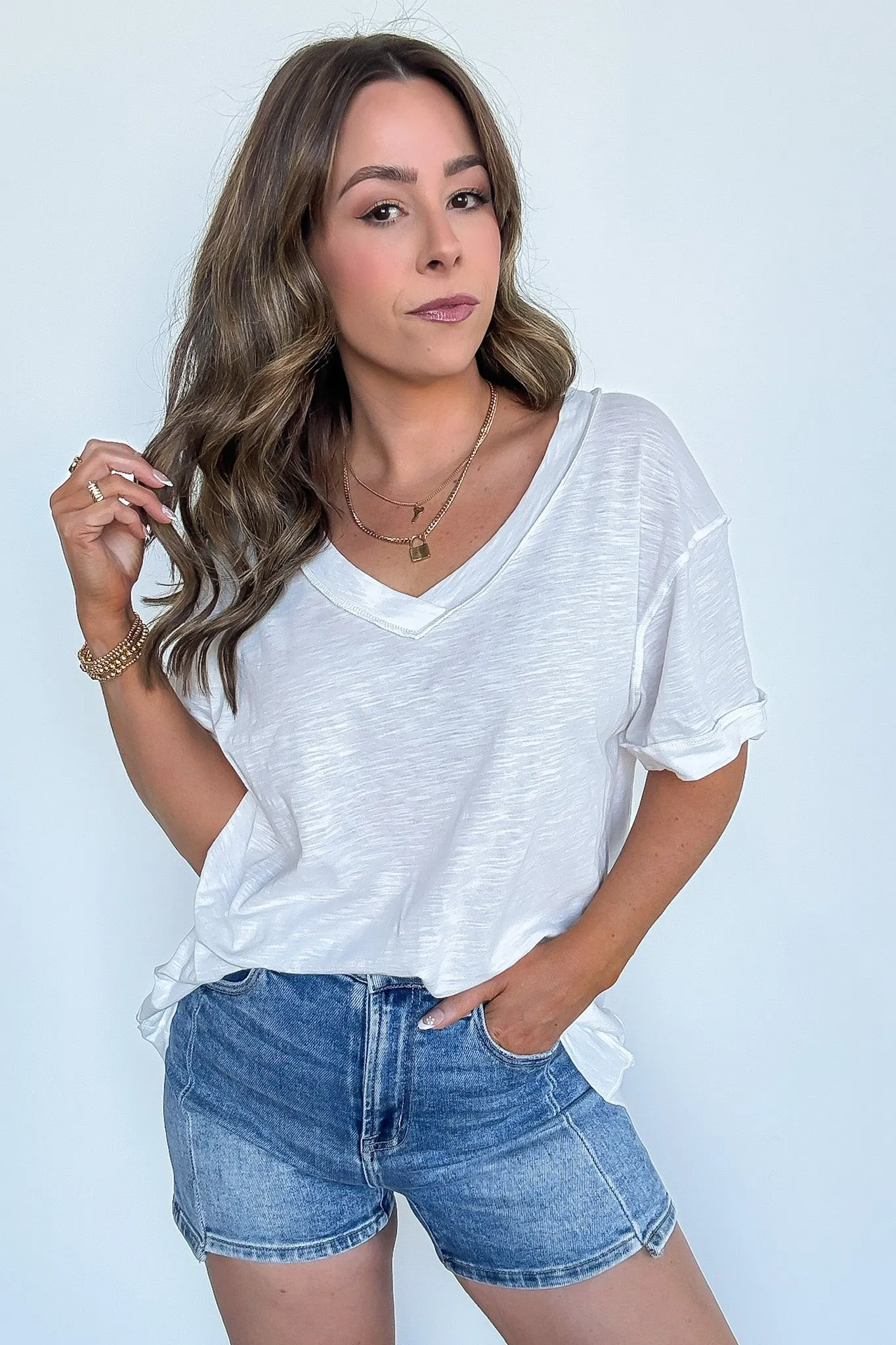 Retro Pop Relaxed V-Neck Short Sleeve Top
