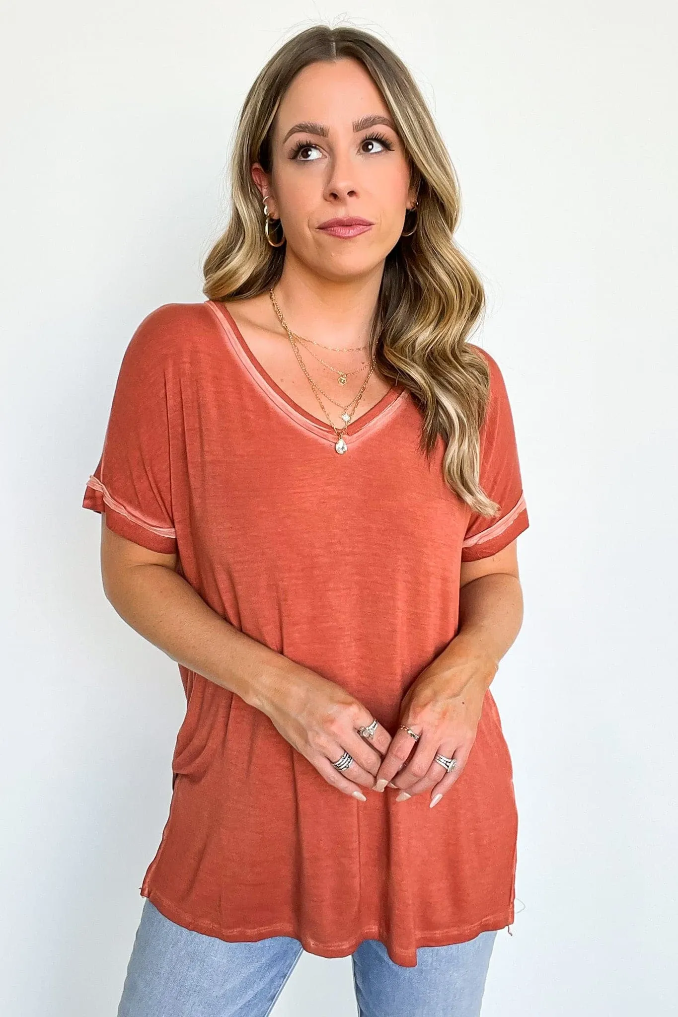 Rezah Mineral Washed V-Neck Top - BACK IN STOCK