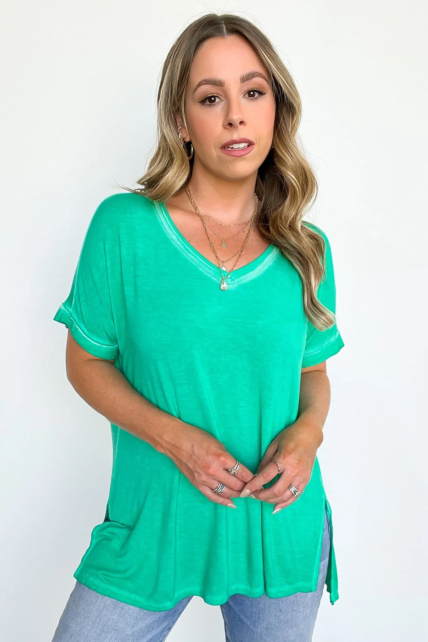 Rezah Mineral Washed V-Neck Top - BACK IN STOCK
