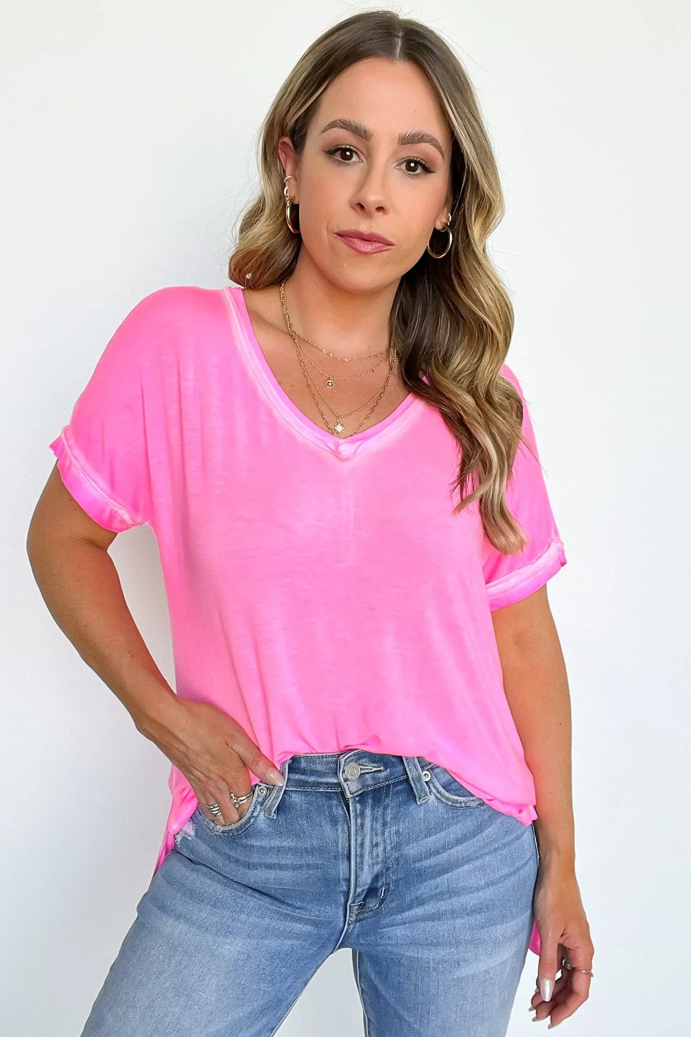 Rezah Mineral Washed V-Neck Top - BACK IN STOCK