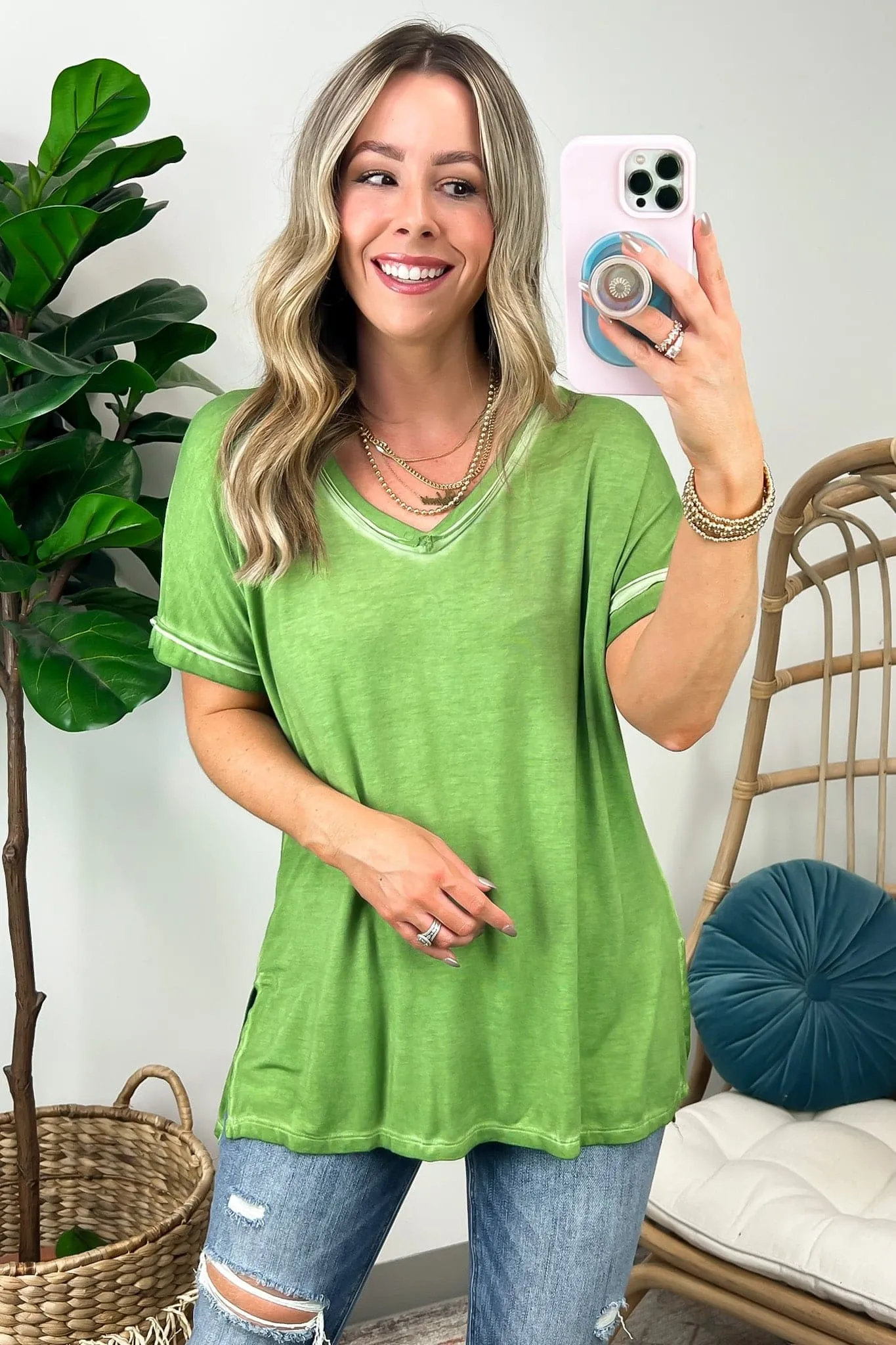 Rezah Mineral Washed V-Neck Top - BACK IN STOCK