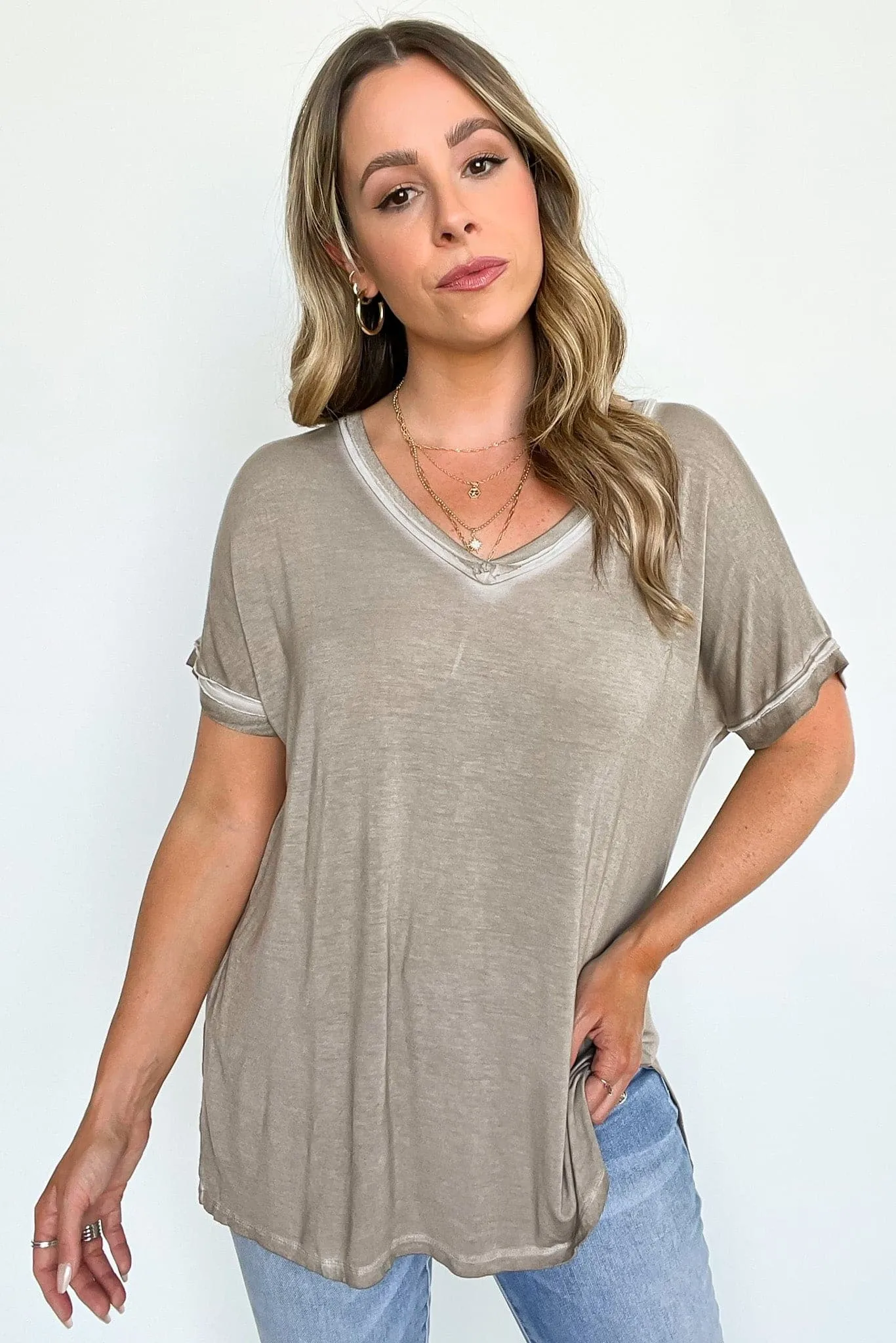 Rezah Mineral Washed V-Neck Top - BACK IN STOCK