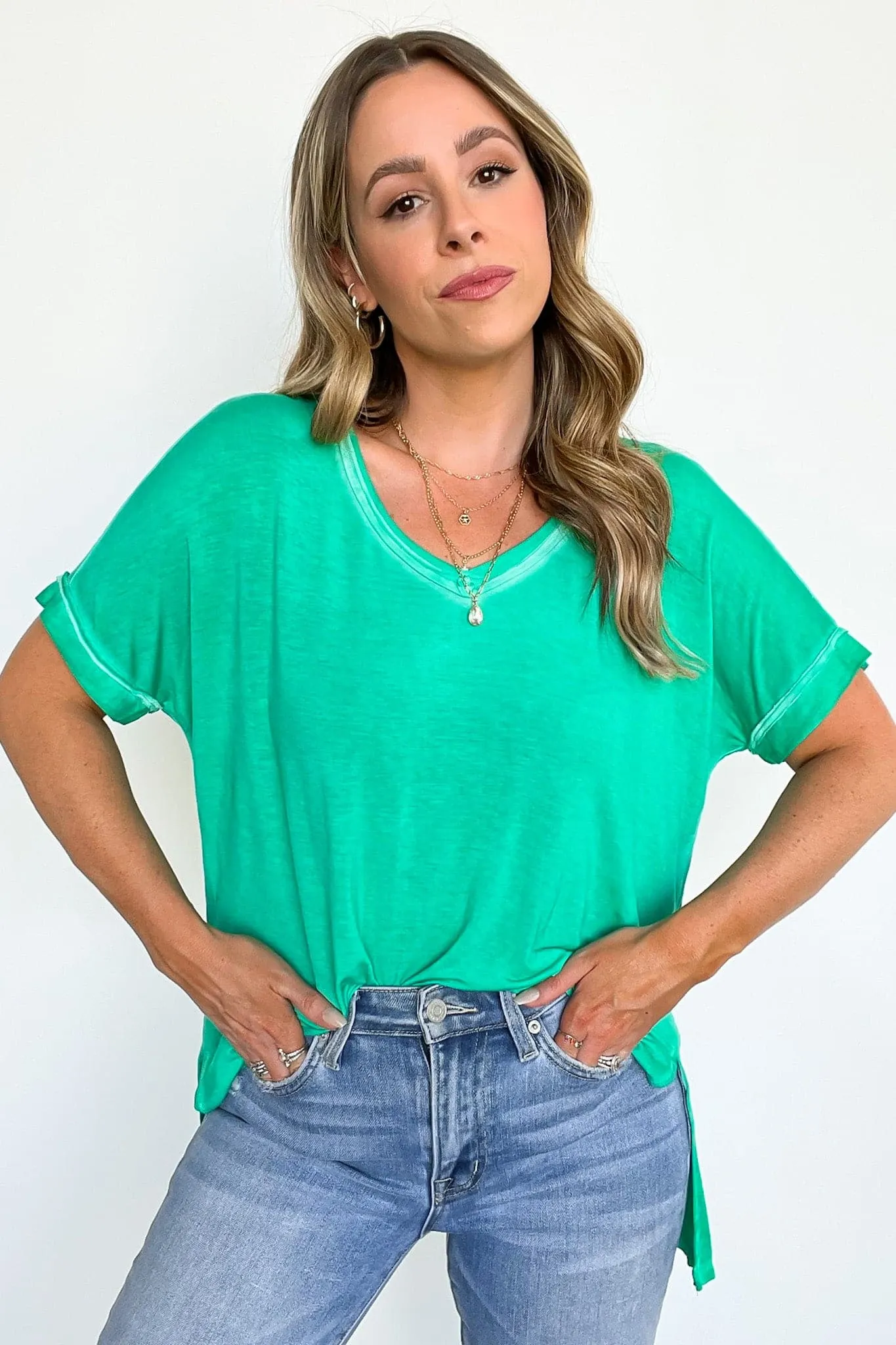 Rezah Mineral Washed V-Neck Top - BACK IN STOCK