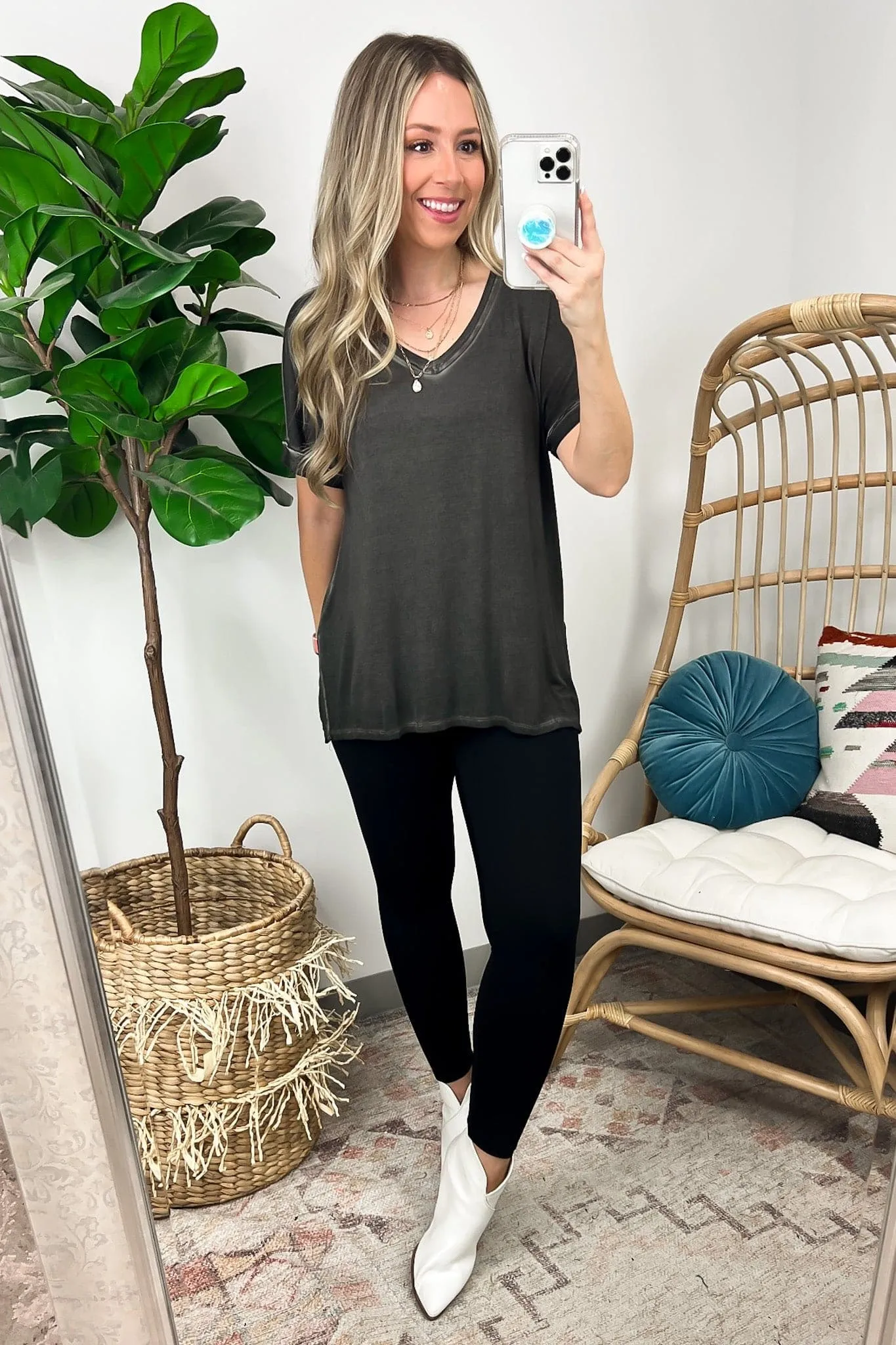 Rezah Mineral Washed V-Neck Top - BACK IN STOCK