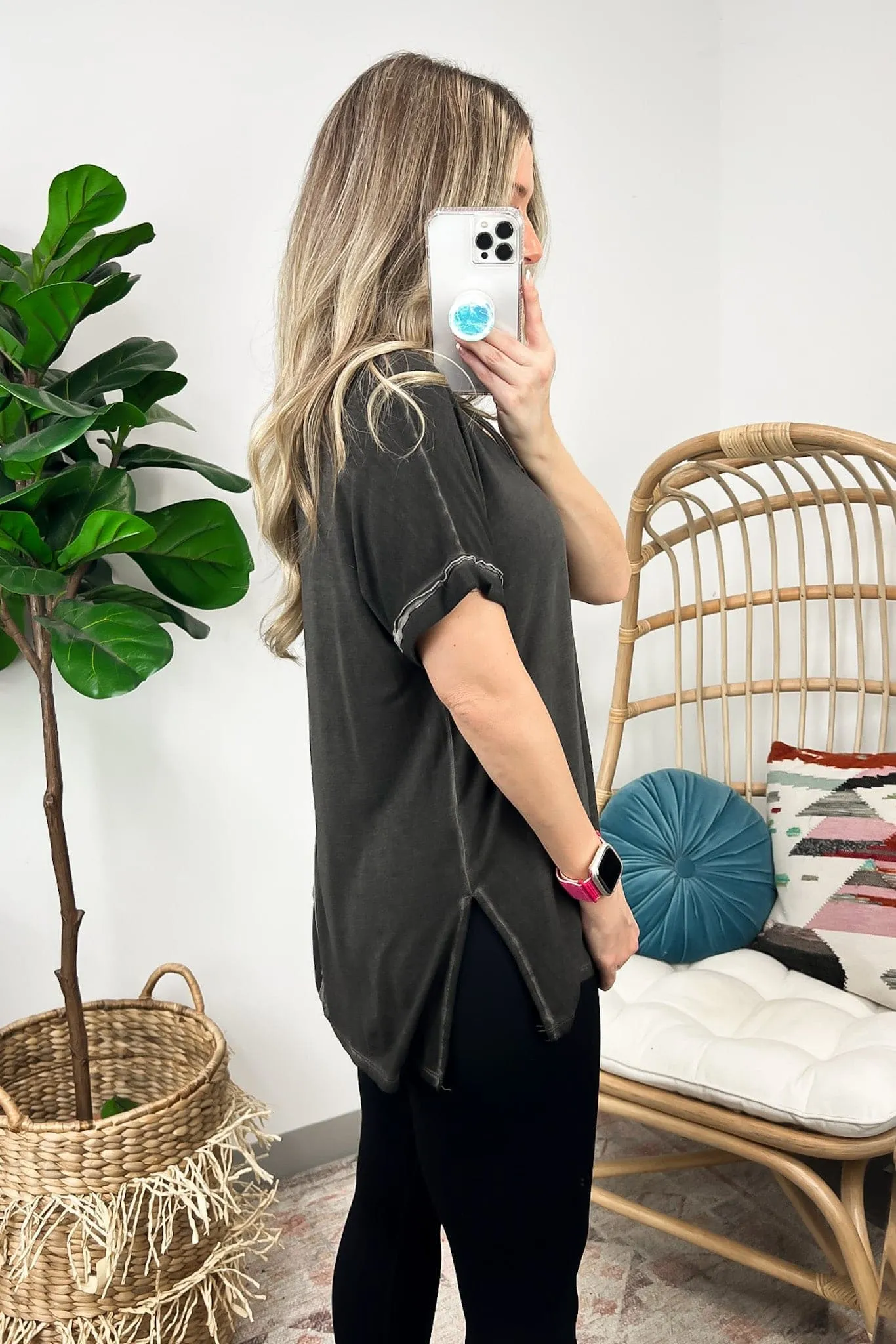 Rezah Mineral Washed V-Neck Top - BACK IN STOCK