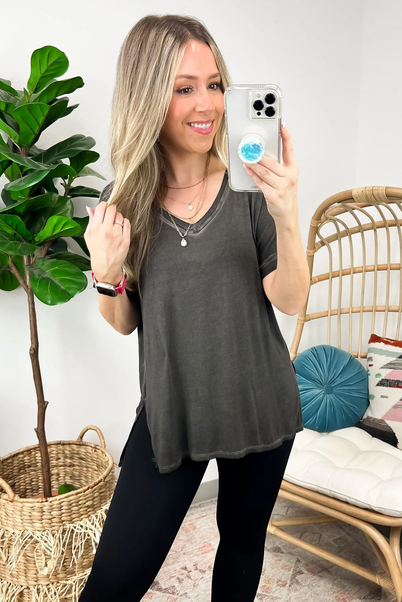 Rezah Mineral Washed V-Neck Top - BACK IN STOCK