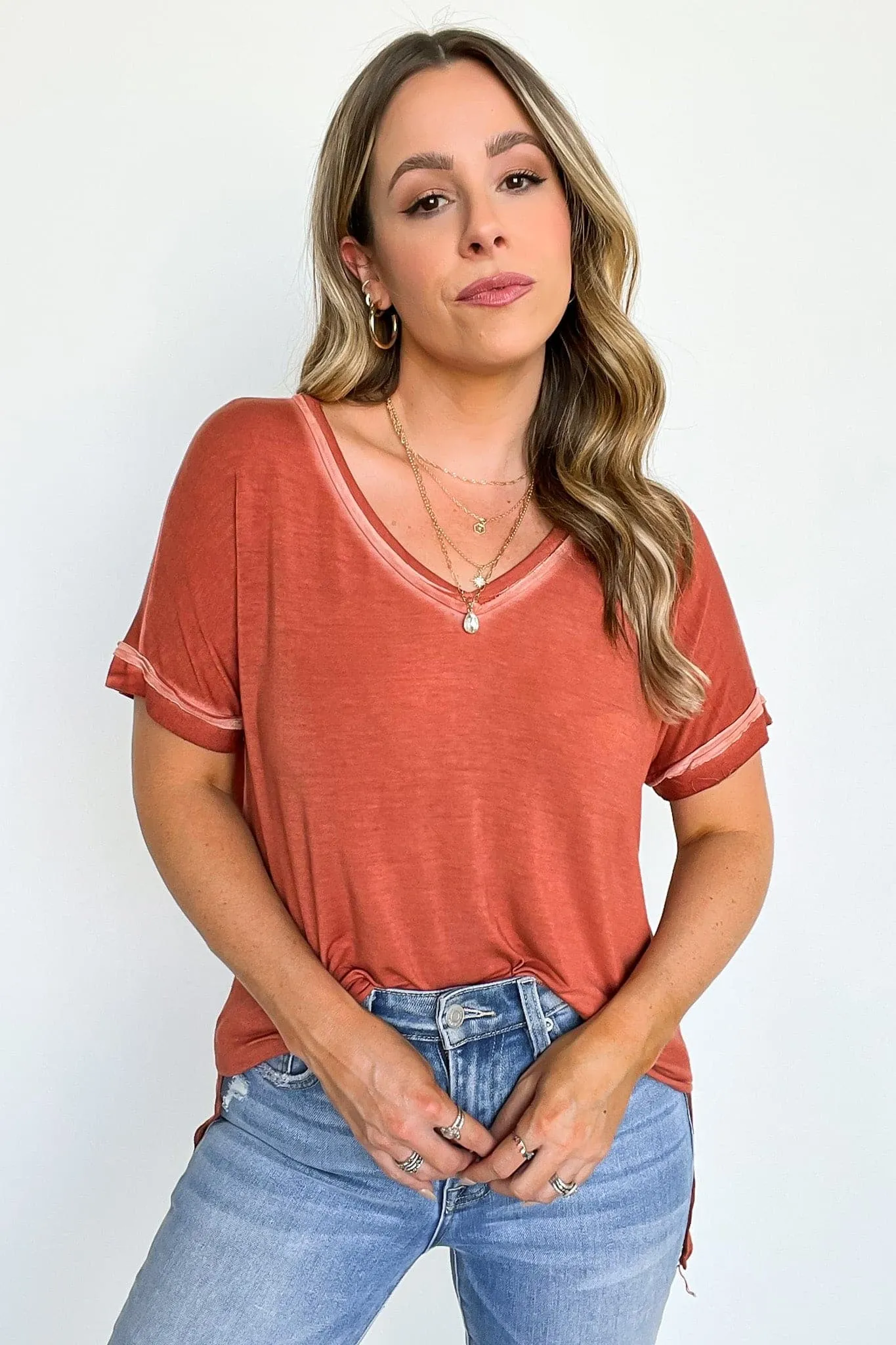 Rezah Mineral Washed V-Neck Top - BACK IN STOCK