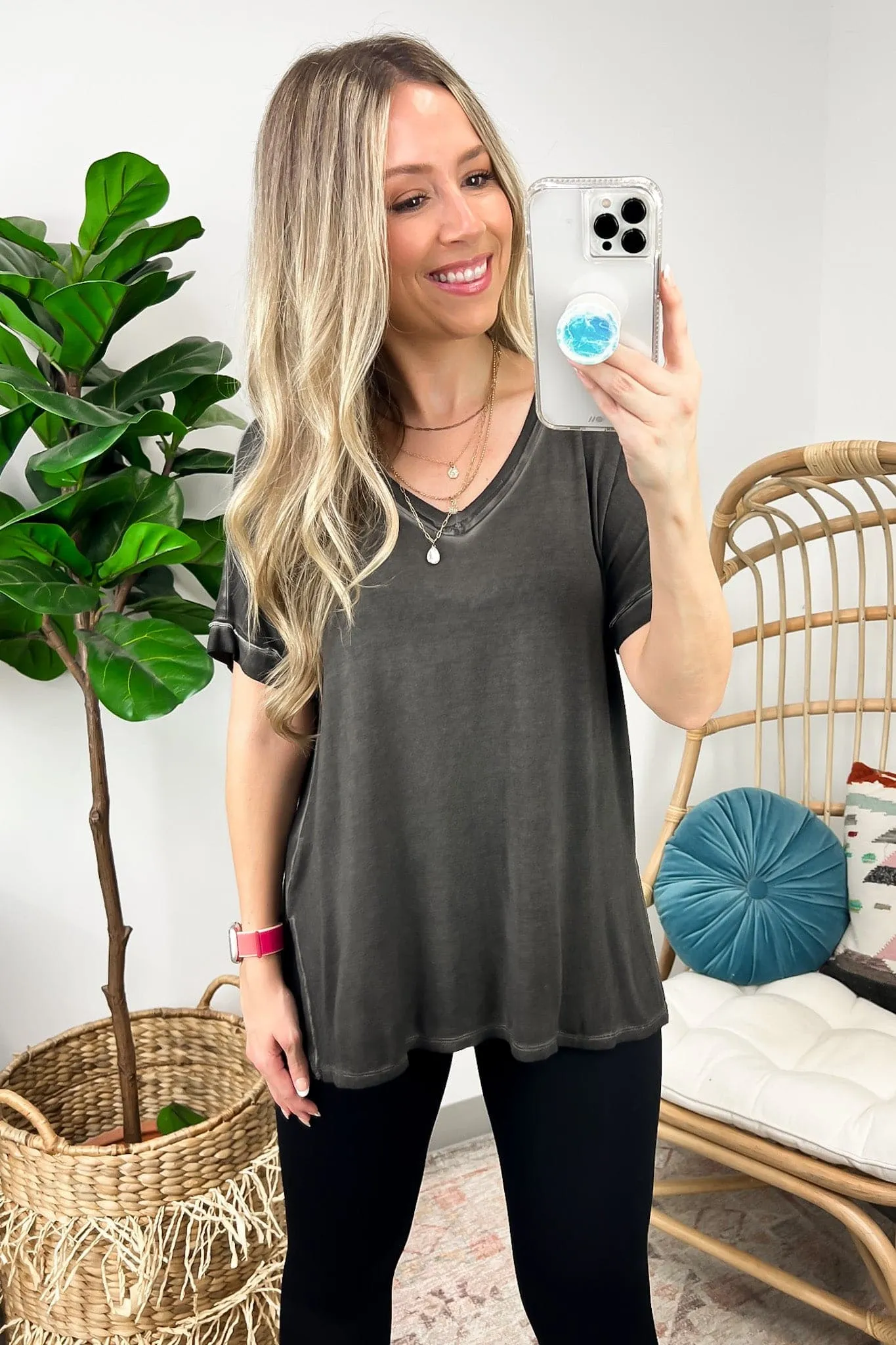 Rezah Mineral Washed V-Neck Top - BACK IN STOCK
