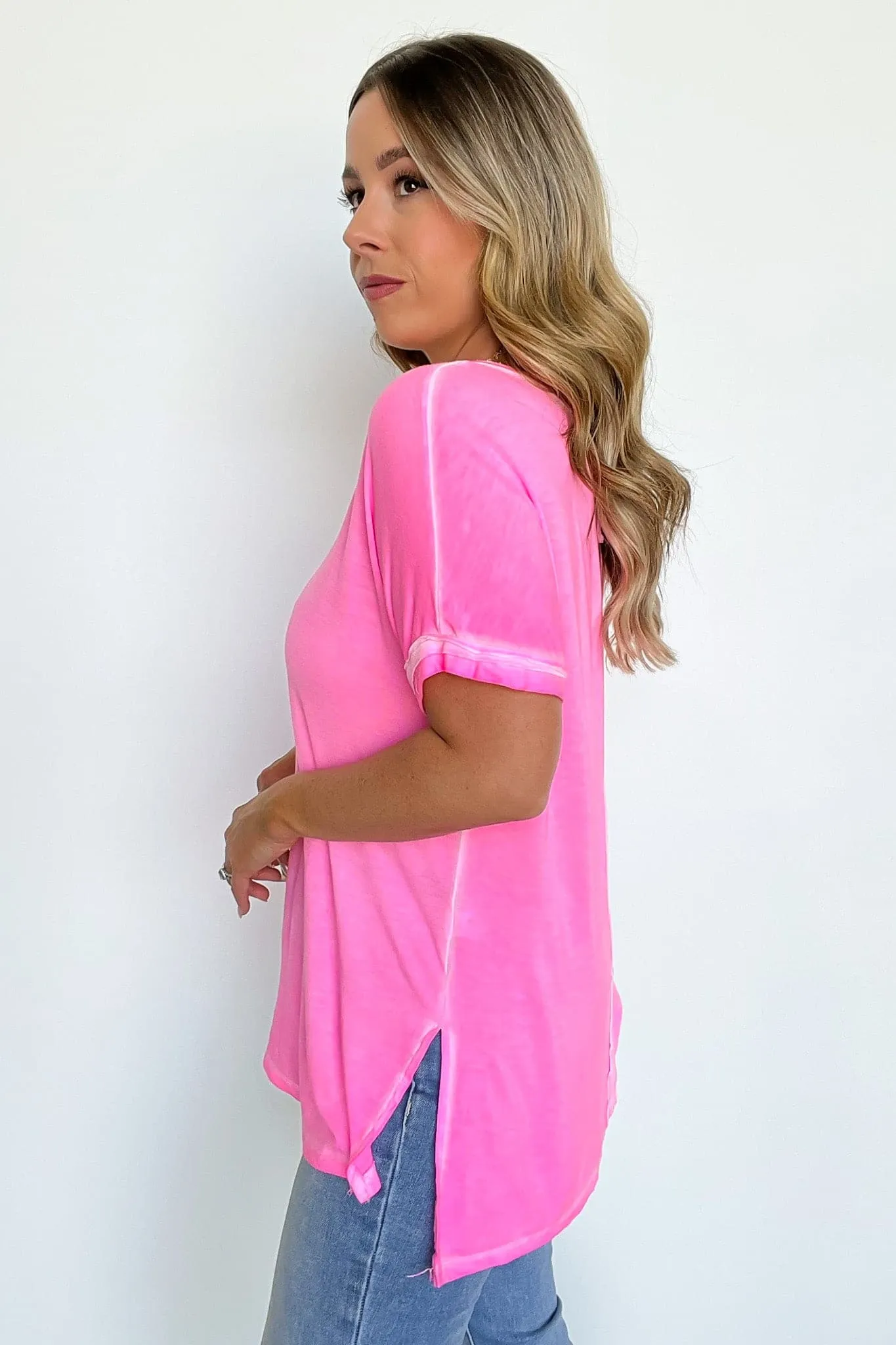 Rezah Mineral Washed V-Neck Top - BACK IN STOCK