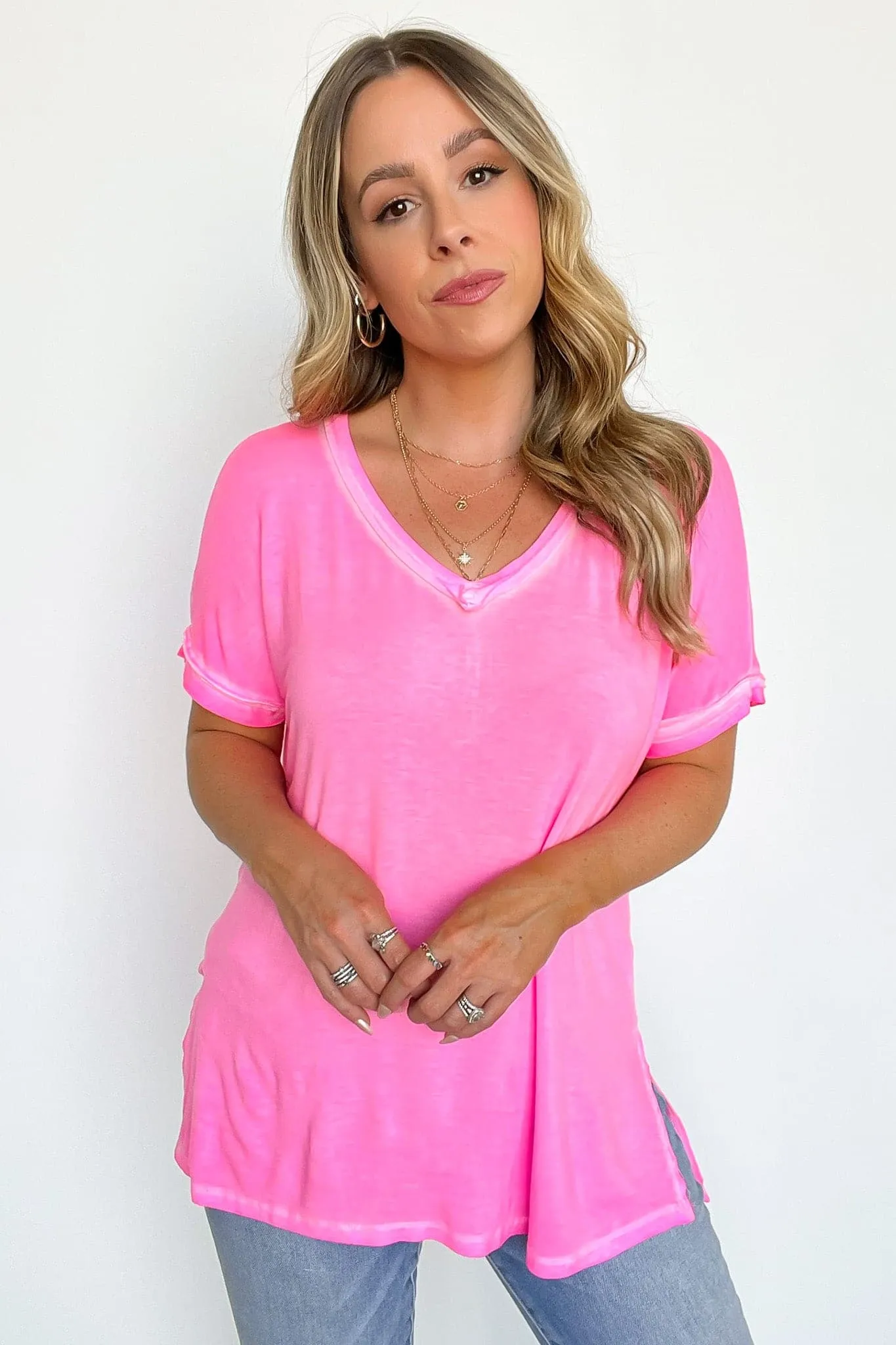 Rezah Mineral Washed V-Neck Top - BACK IN STOCK