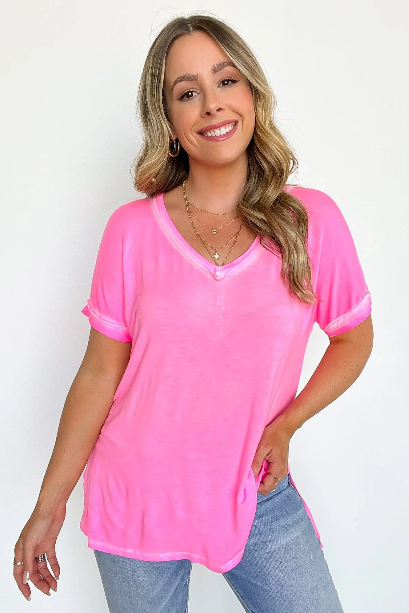 Rezah Mineral Washed V-Neck Top - BACK IN STOCK