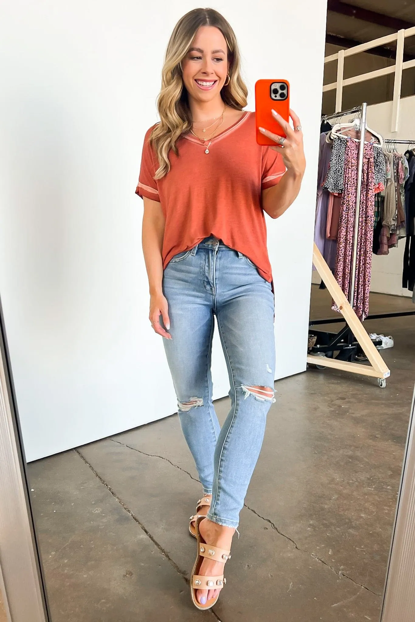 Rezah Mineral Washed V-Neck Top - BACK IN STOCK