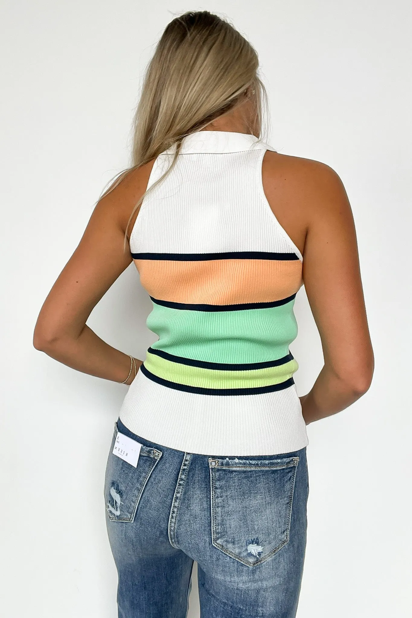 Rhema Color Block Stripe Collared Tank Top - FINAL SALE