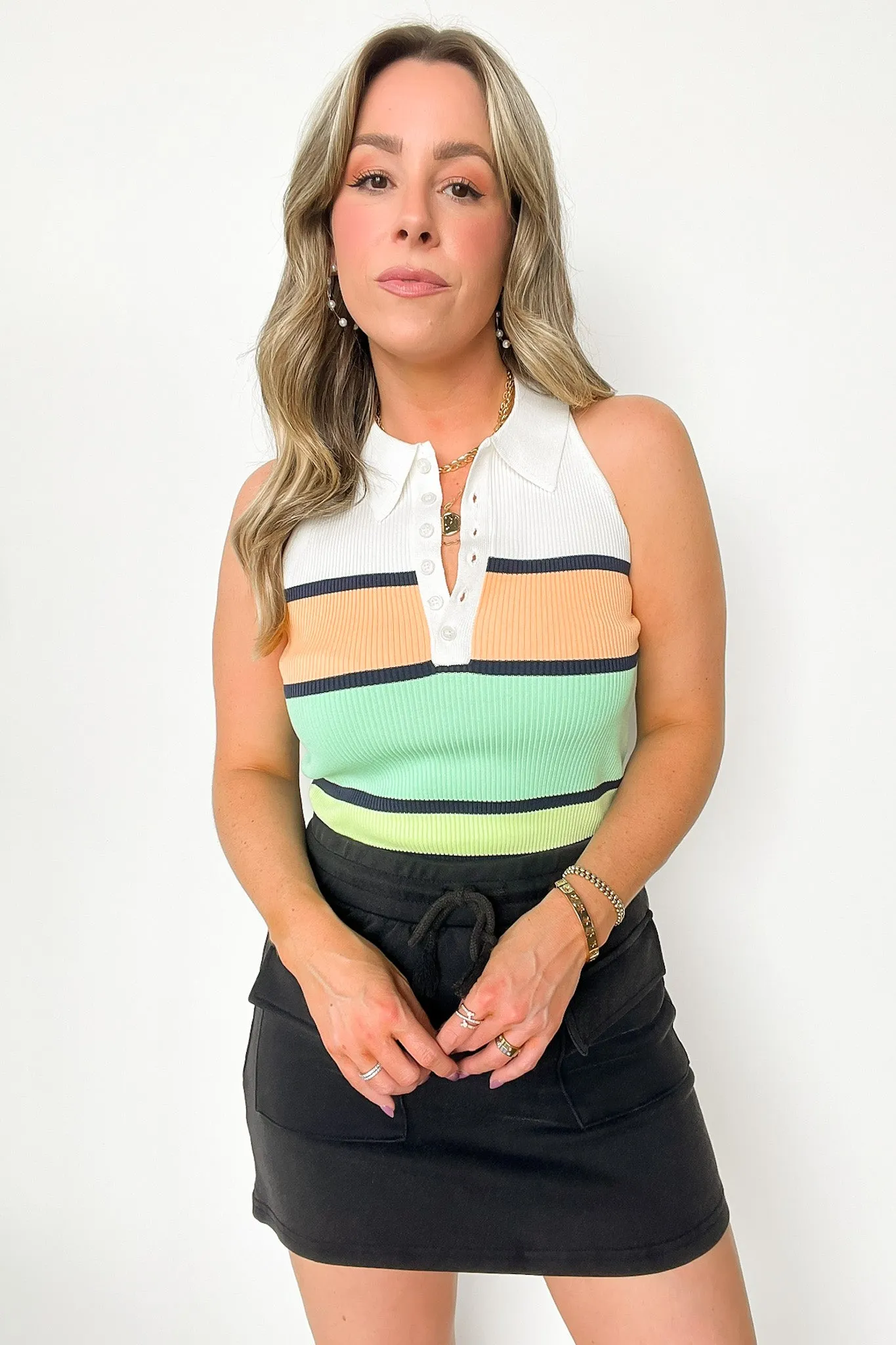 Rhema Color Block Stripe Collared Tank Top - FINAL SALE