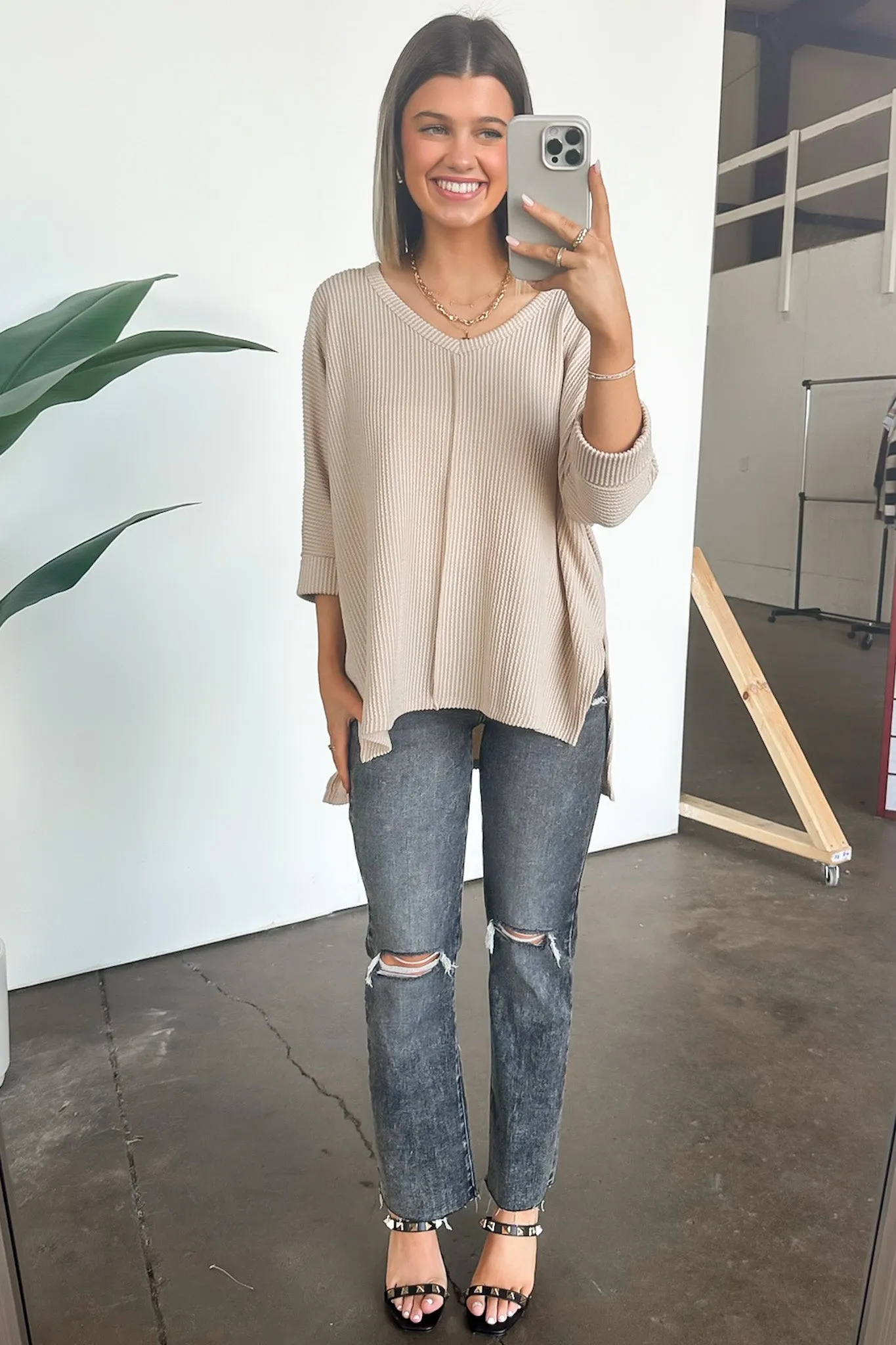 Rhysa Textured Knit V-Neck Top - BACK IN STOCK