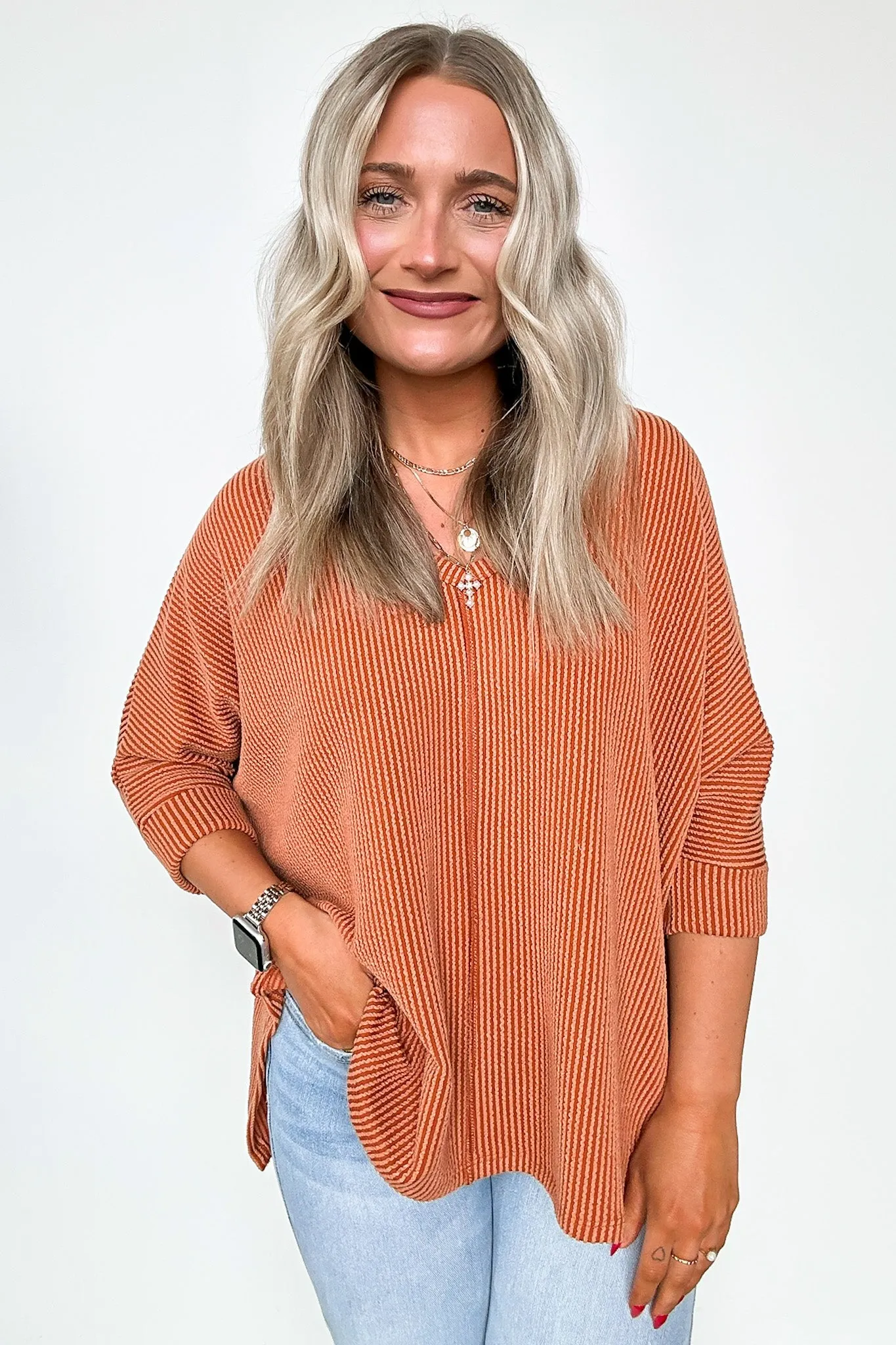 Rhysa Textured Knit V-Neck Top - BACK IN STOCK