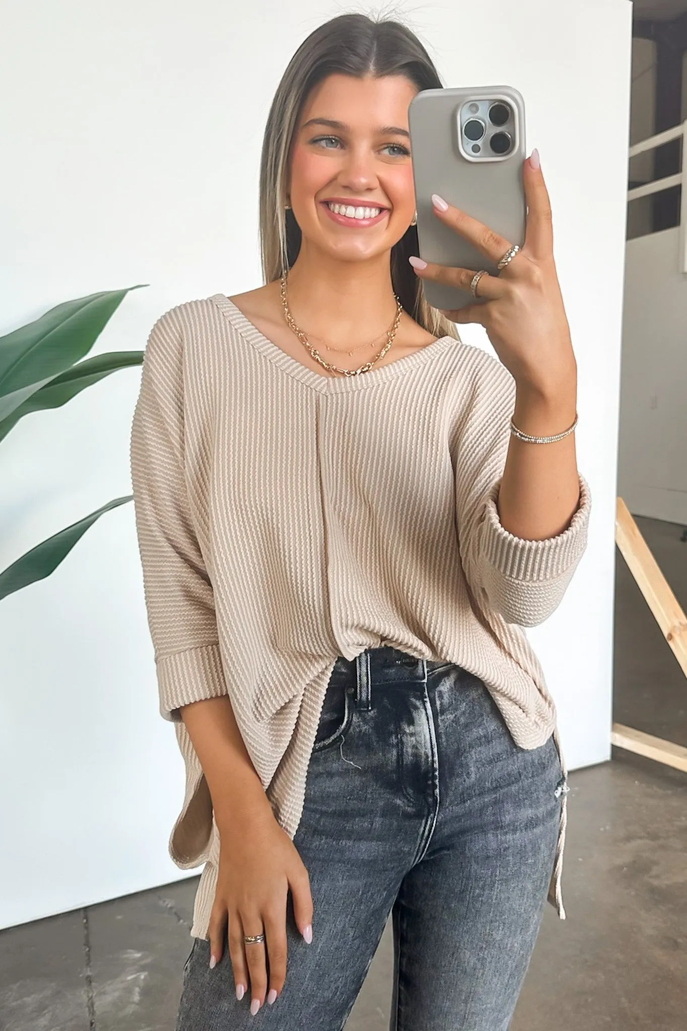 Rhysa Textured Knit V-Neck Top - BACK IN STOCK