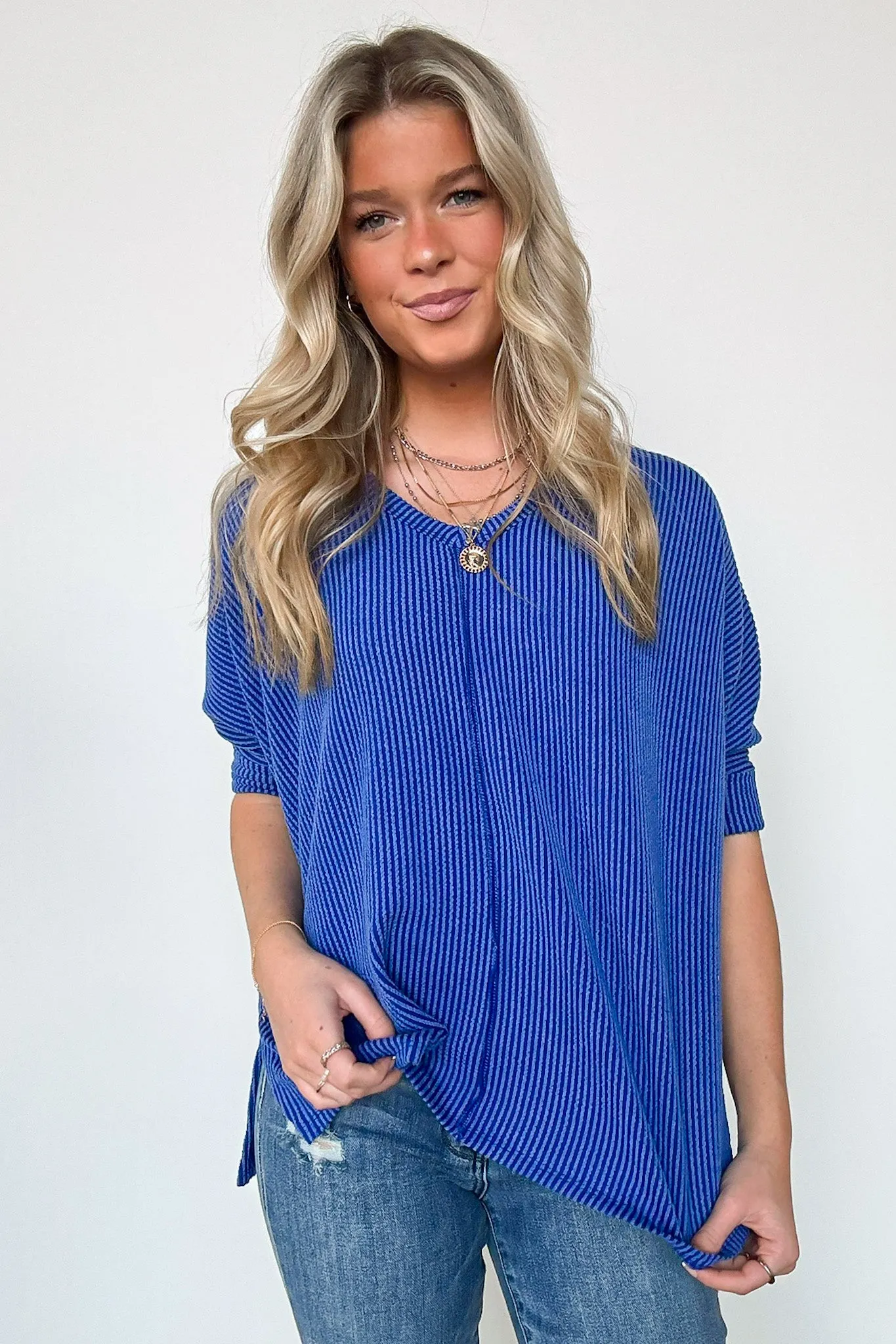 Rhysa Textured Knit V-Neck Top - BACK IN STOCK