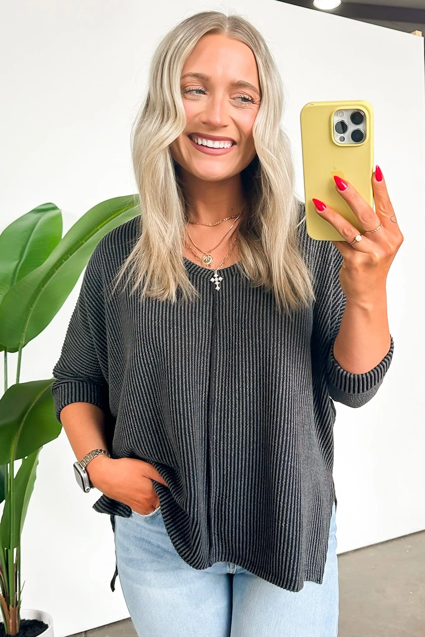 Rhysa Textured Knit V-Neck Top - BACK IN STOCK