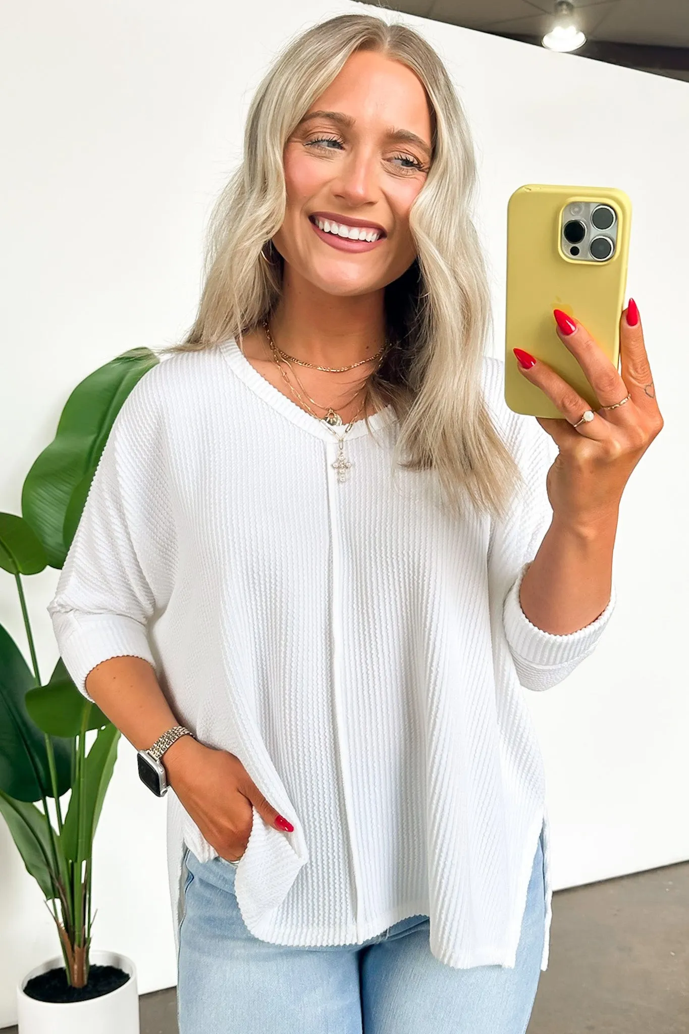 Rhysa Textured Knit V-Neck Top - BACK IN STOCK