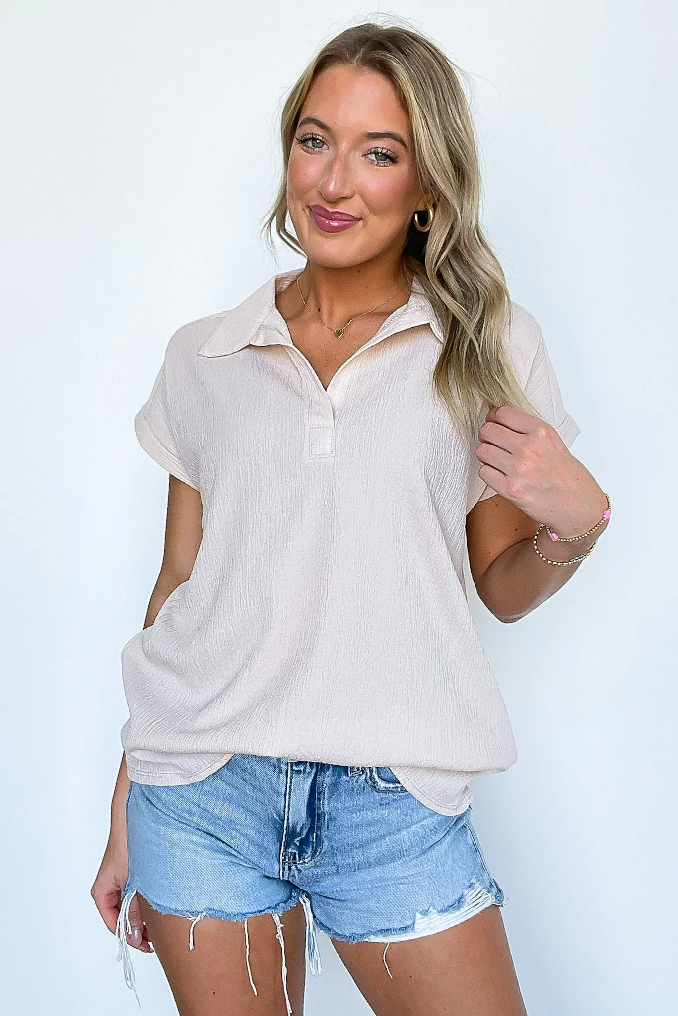 Rosario Cap Sleeve Collared Top