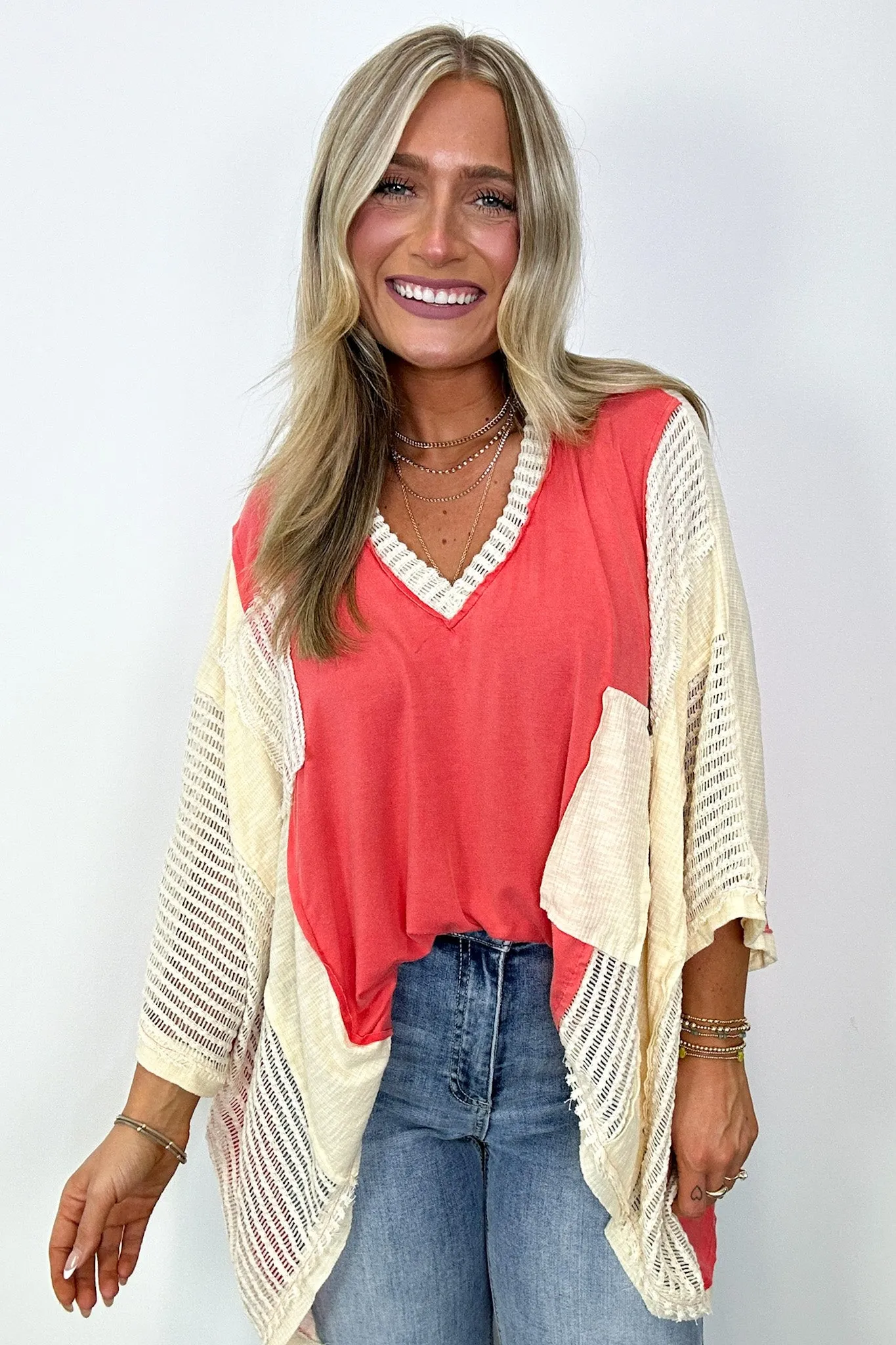 Rylan Oversize High Low Contrast Top - BACK IN STOCK