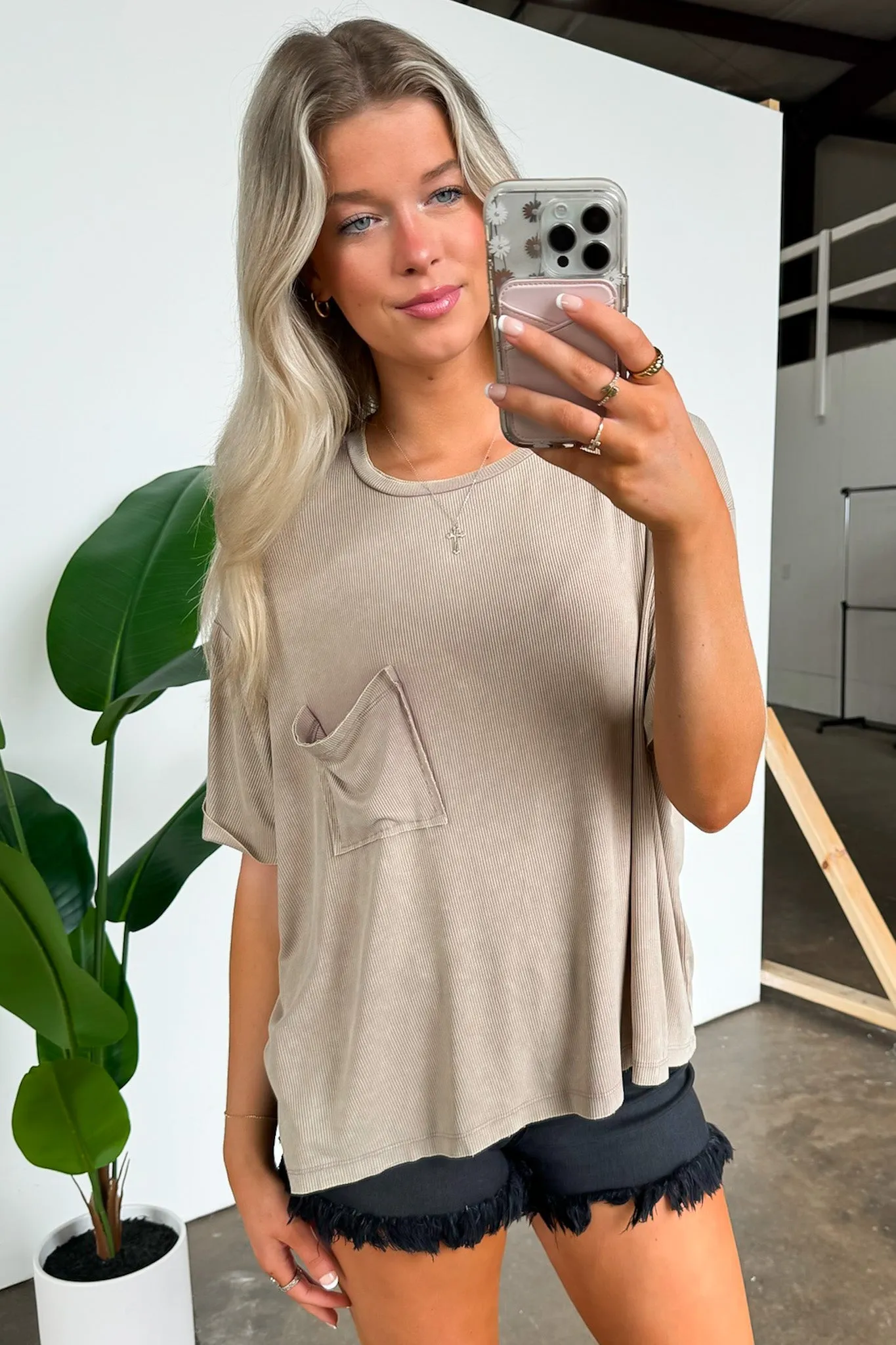 Rylee Mineral Wash Ribbed Relaxed Pocket Top - BACK IN STOCK