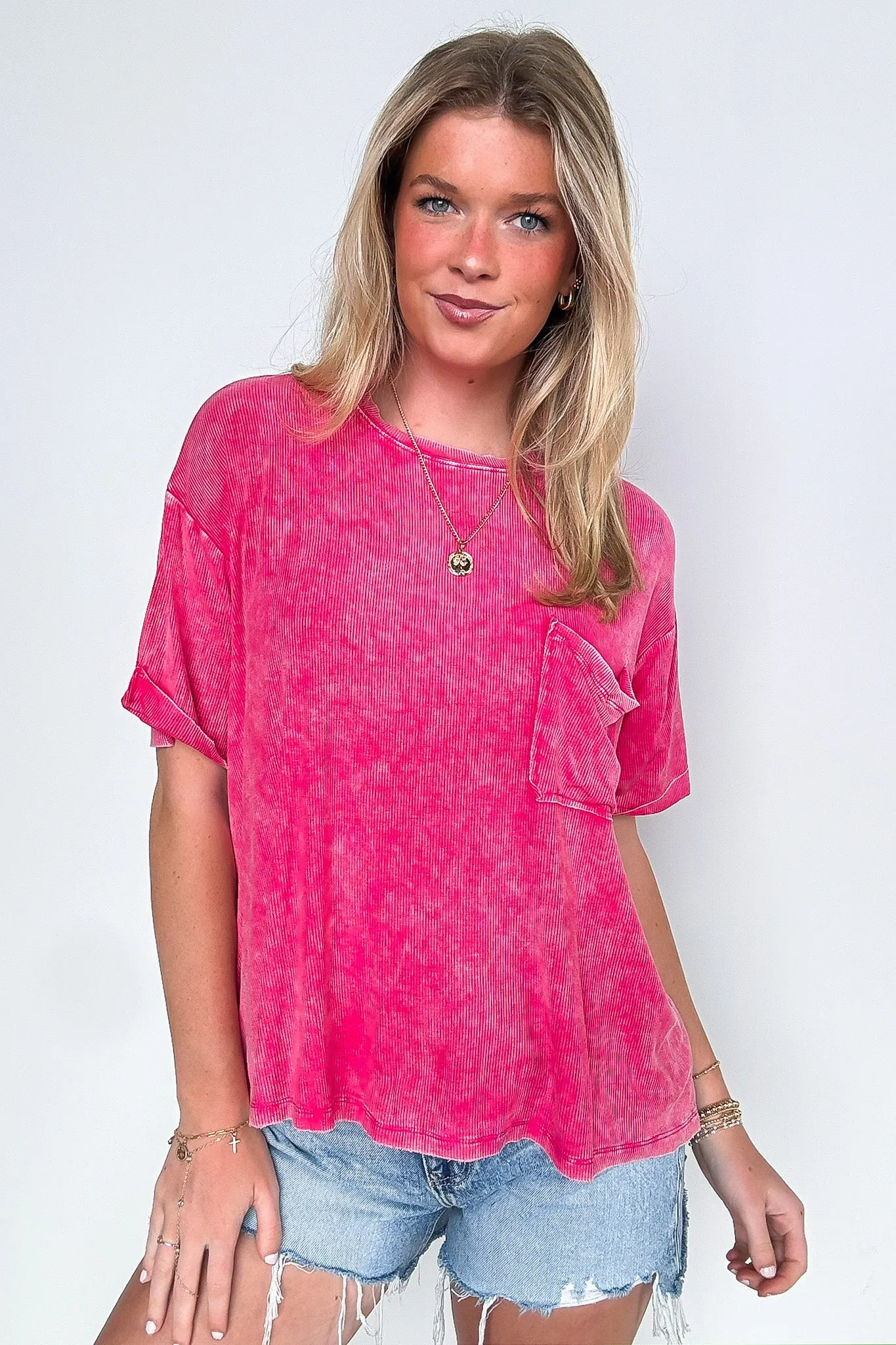 Rylee Mineral Wash Ribbed Relaxed Pocket Top - BACK IN STOCK