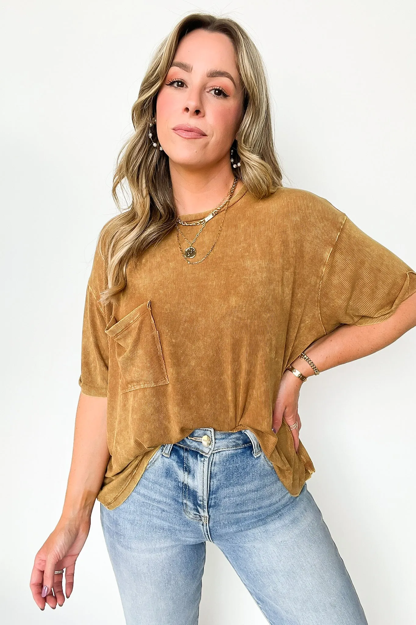 Rylee Mineral Wash Ribbed Relaxed Pocket Top - BACK IN STOCK