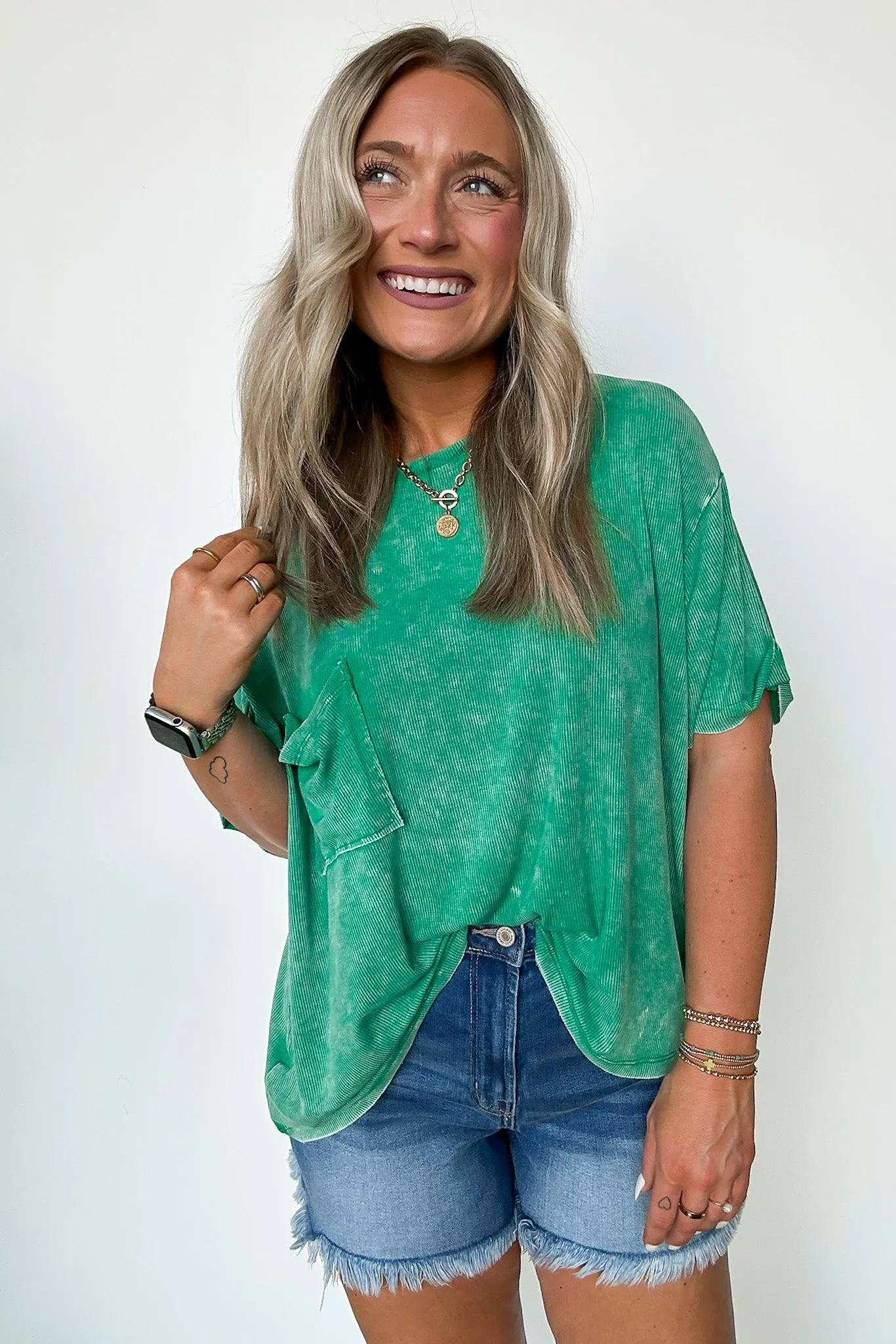 Rylee Mineral Wash Ribbed Relaxed Pocket Top - BACK IN STOCK