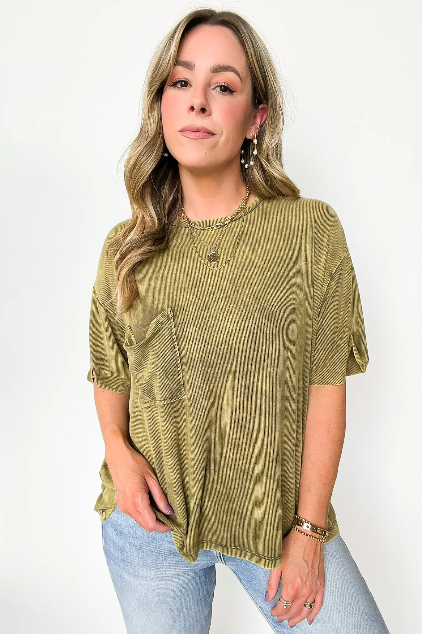 Rylee Mineral Wash Ribbed Relaxed Pocket Top - BACK IN STOCK