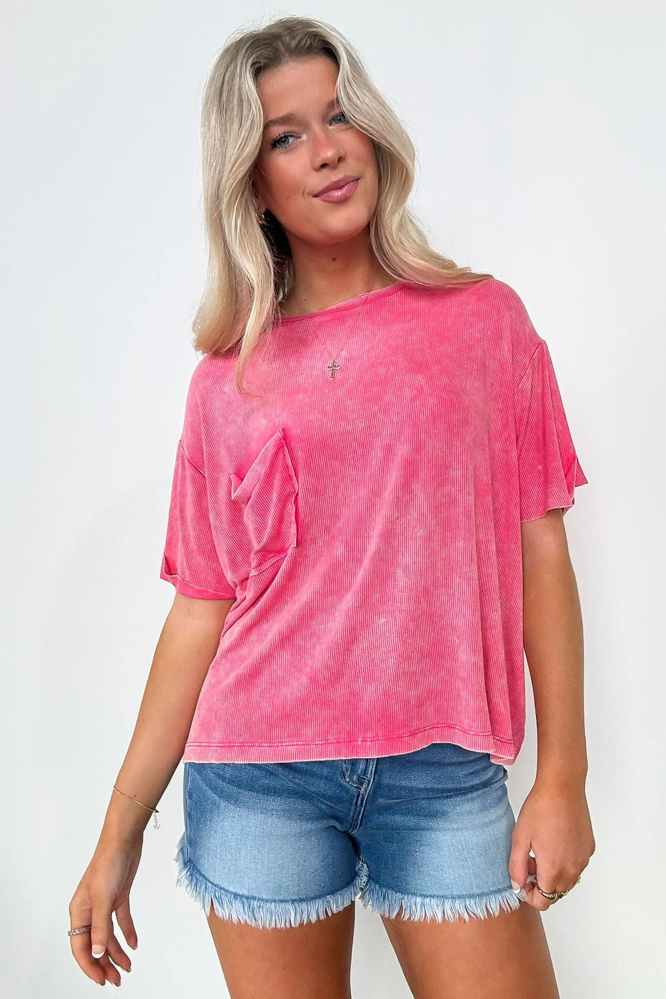 Rylee Mineral Wash Ribbed Relaxed Pocket Top - BACK IN STOCK