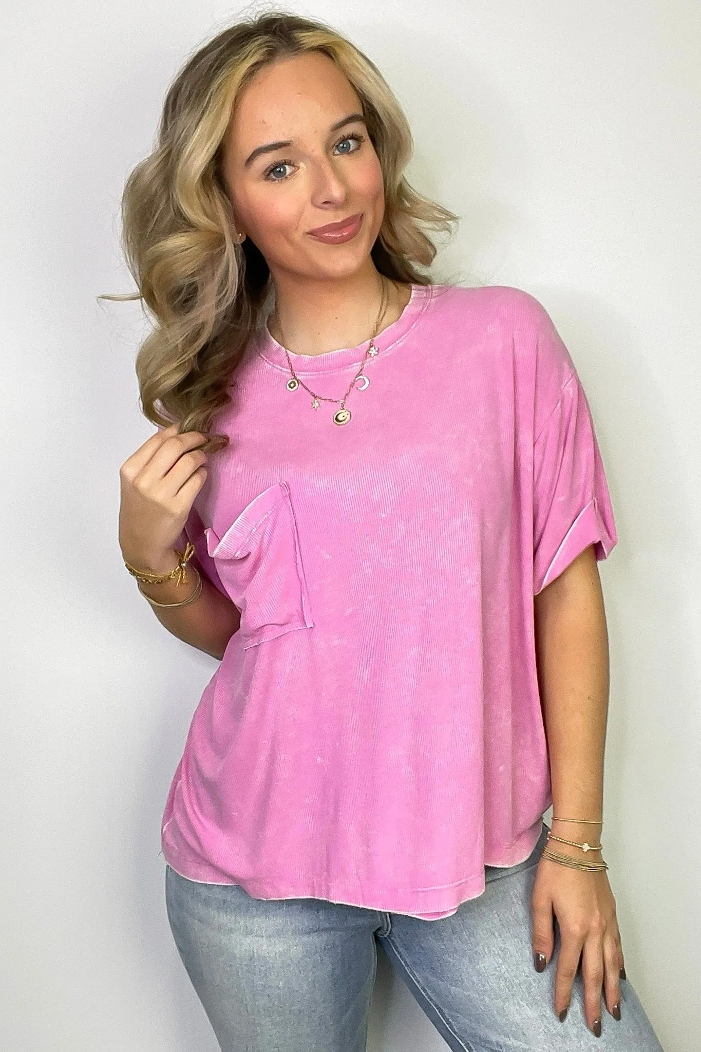 Rylee Mineral Wash Ribbed Relaxed Pocket Top - BACK IN STOCK
