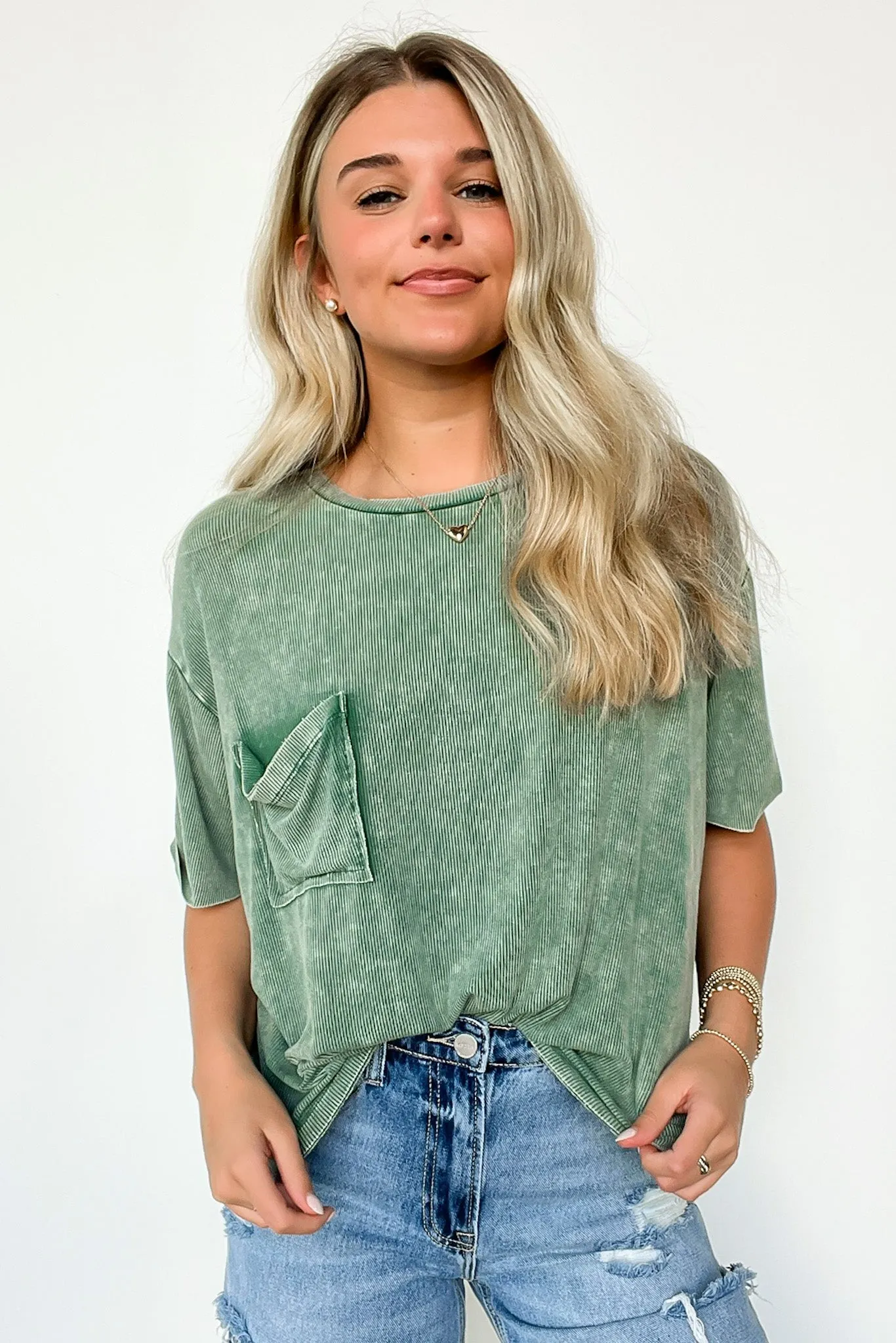 Rylee Mineral Wash Ribbed Relaxed Pocket Top - BACK IN STOCK
