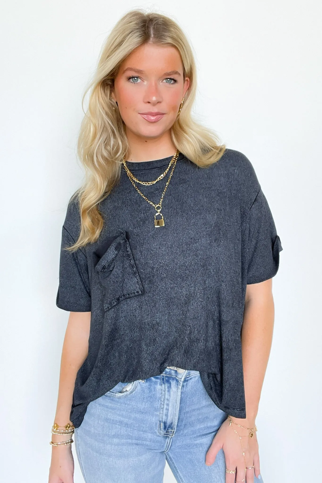 Rylee Mineral Wash Ribbed Relaxed Pocket Top - BACK IN STOCK
