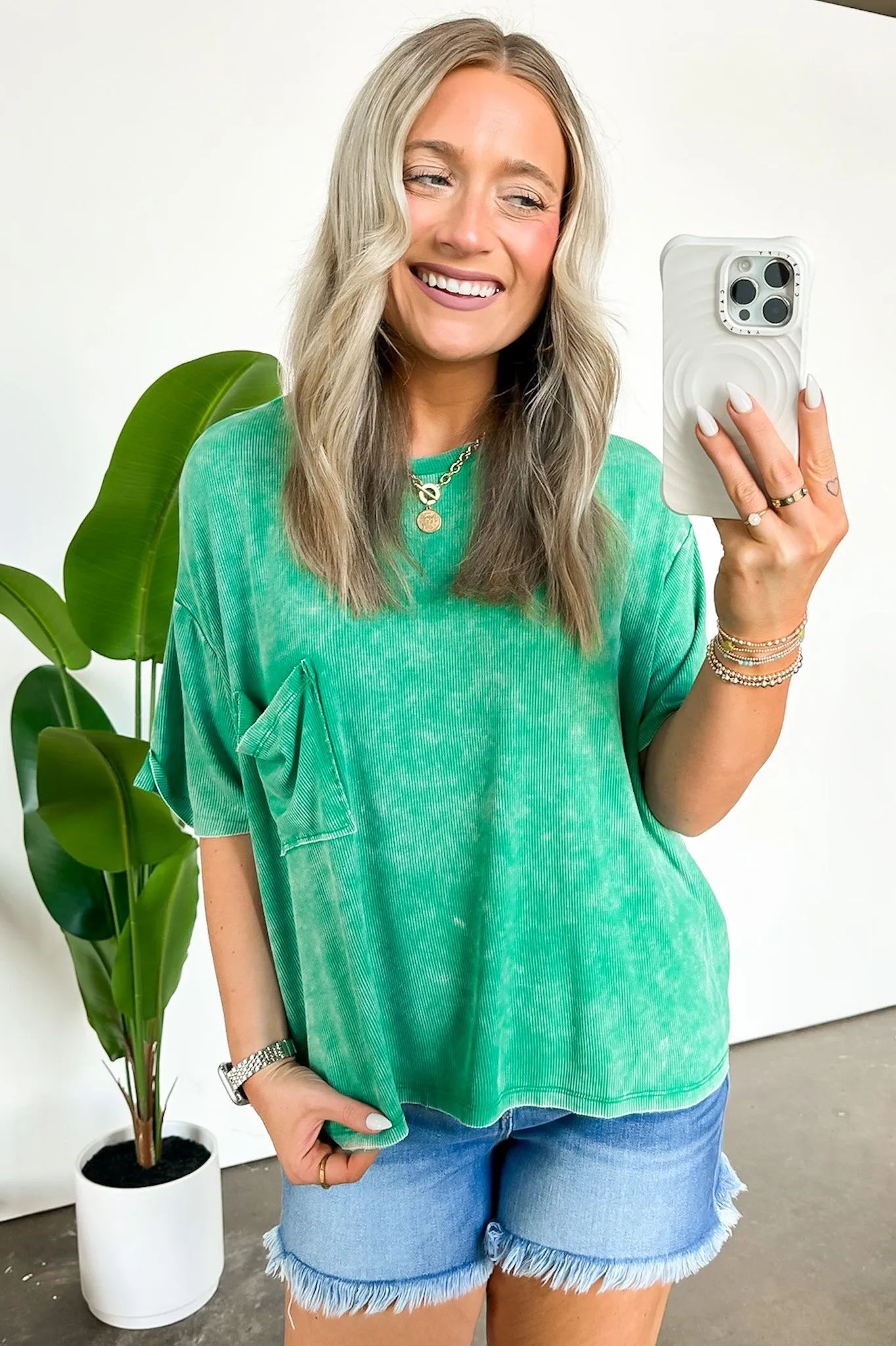 Rylee Mineral Wash Ribbed Relaxed Pocket Top - BACK IN STOCK