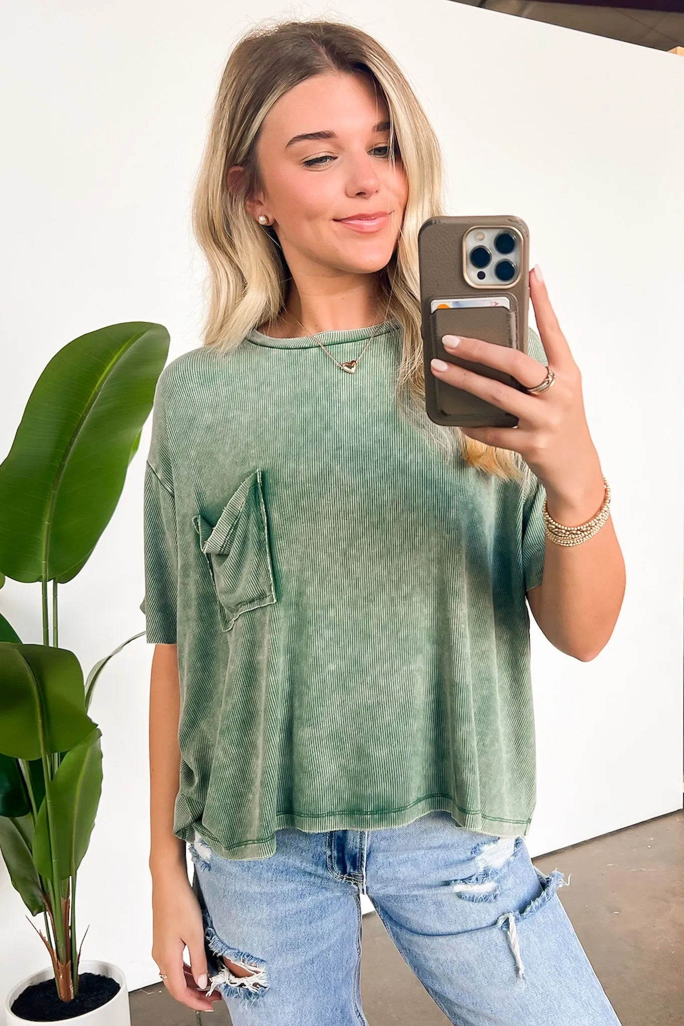 Rylee Mineral Wash Ribbed Relaxed Pocket Top - BACK IN STOCK