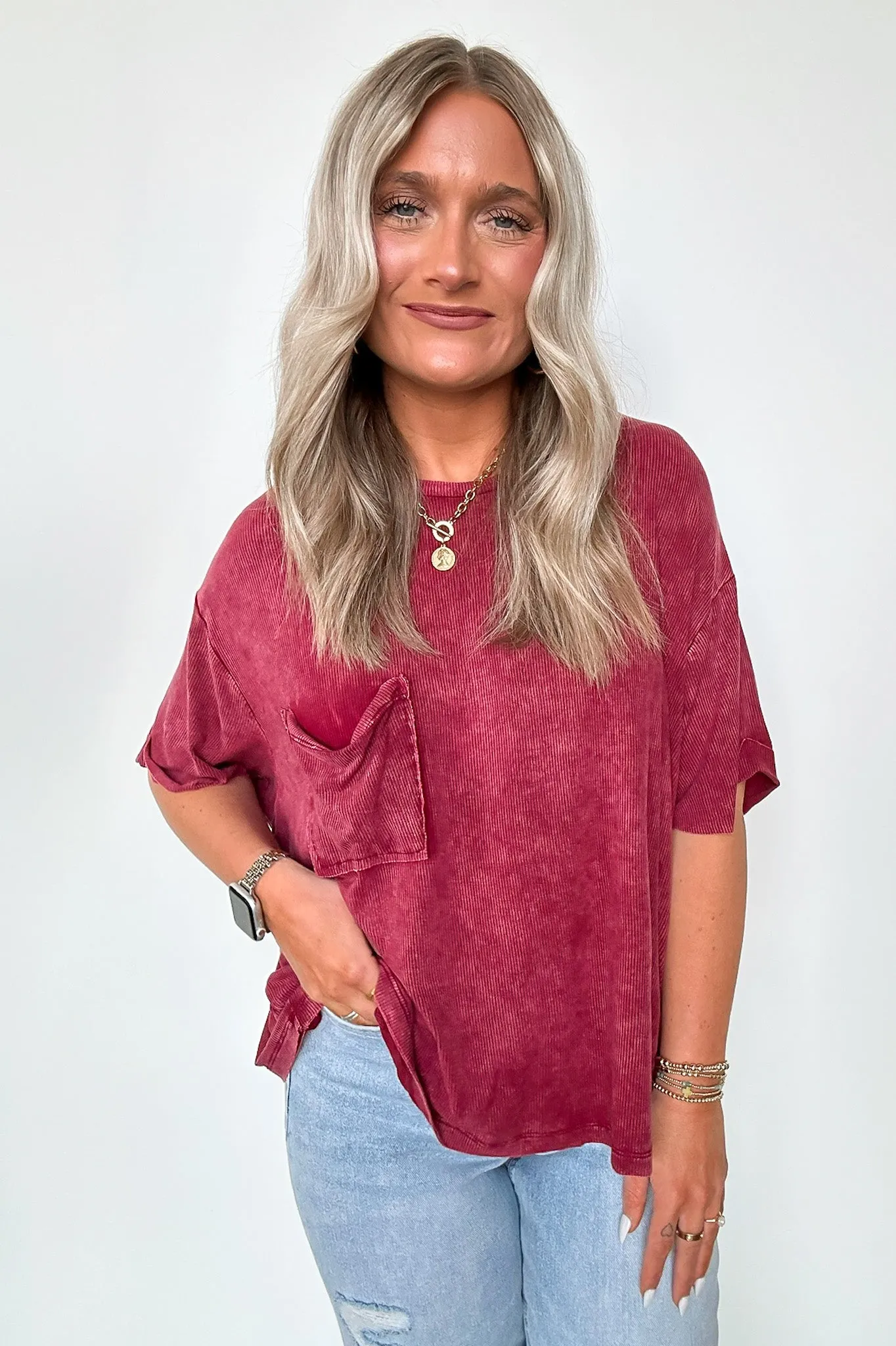 Rylee Mineral Wash Ribbed Relaxed Pocket Top - BACK IN STOCK