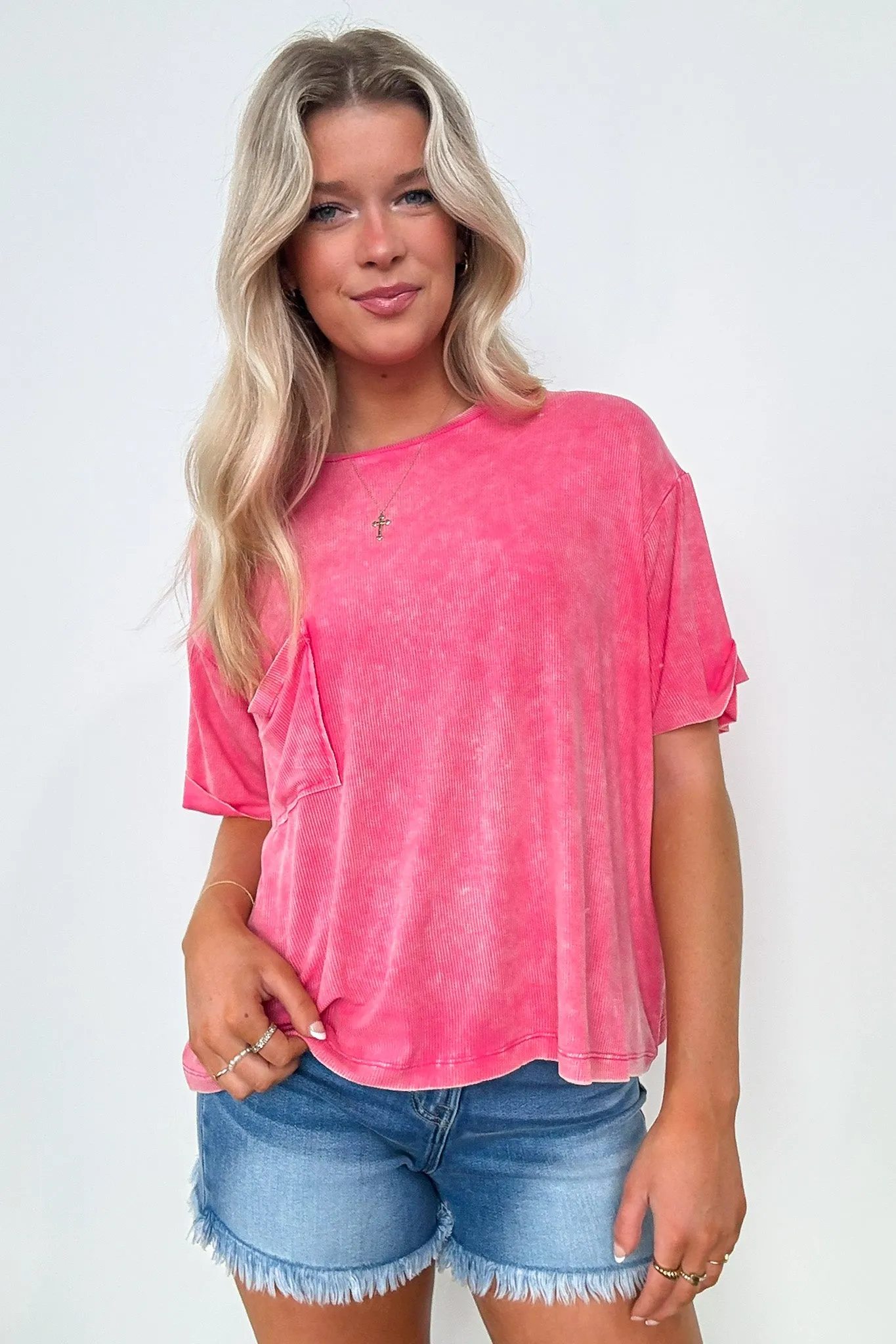 Rylee Mineral Wash Ribbed Relaxed Pocket Top - BACK IN STOCK