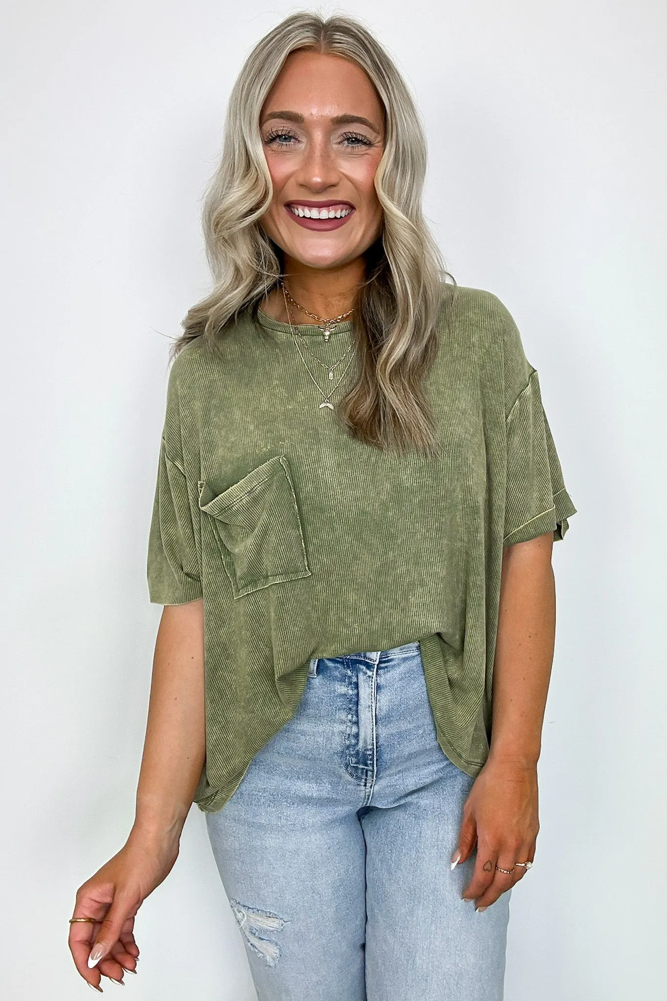 Rylee Mineral Wash Ribbed Relaxed Pocket Top - BACK IN STOCK